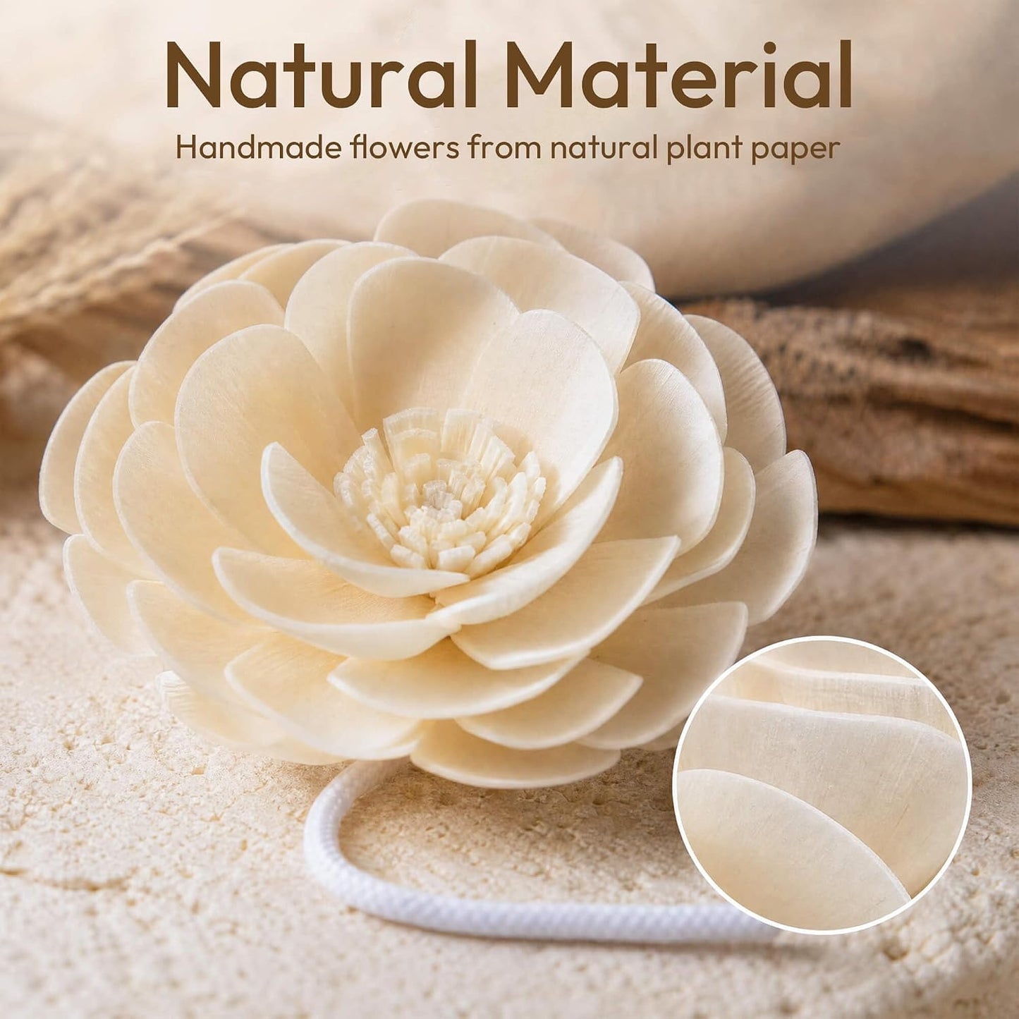 Assorted Handmade Sola Wood Flowers / White / Set of 7