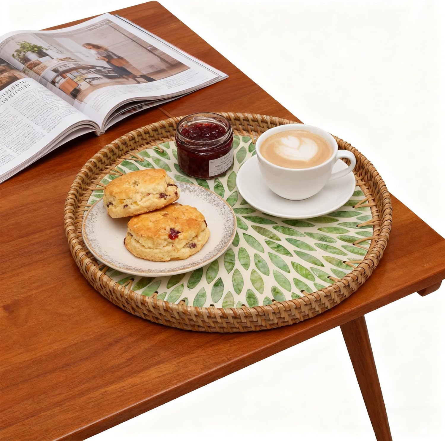 Round Rattan Tray / Leaf