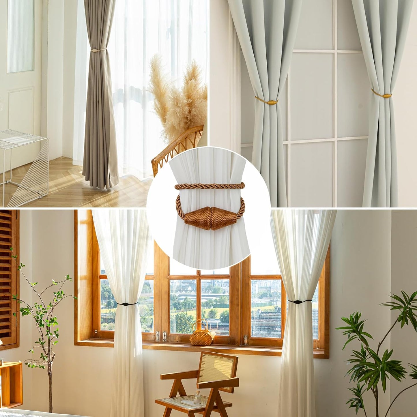 Magnetic Curtain Tiebacks 8 Pack Outdoor Rope Curtain Tie Backs Decorative Window Treatment Holdbacks for Home