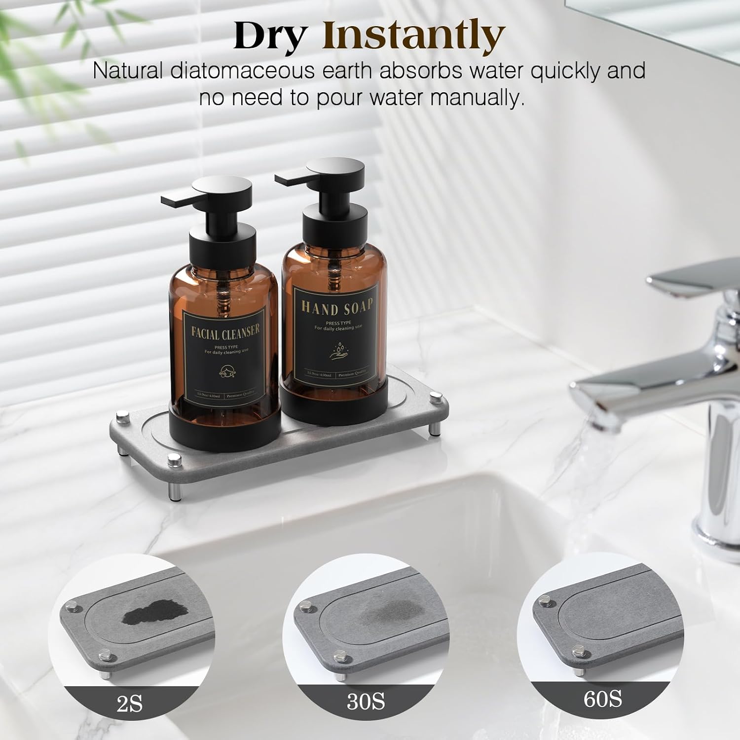 Luxspire 15oz Glass Foaming Soap Dispenser Set, Amber + Dark Gray, 2 Pack | Anti-drip pump, wide mouth easy refill