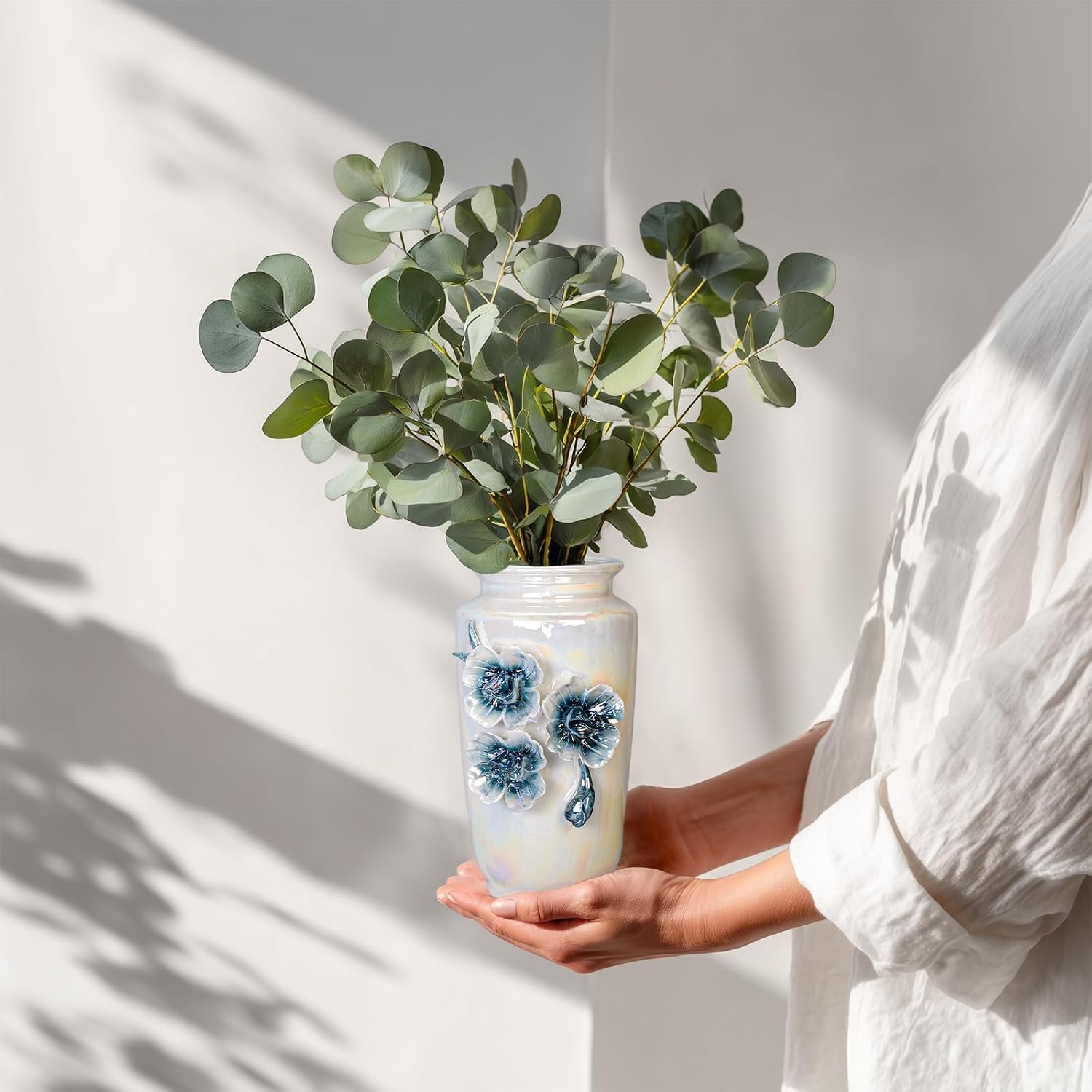 Ceramic Vase / Small Modern Vase for Flowers / White / 7 Inch