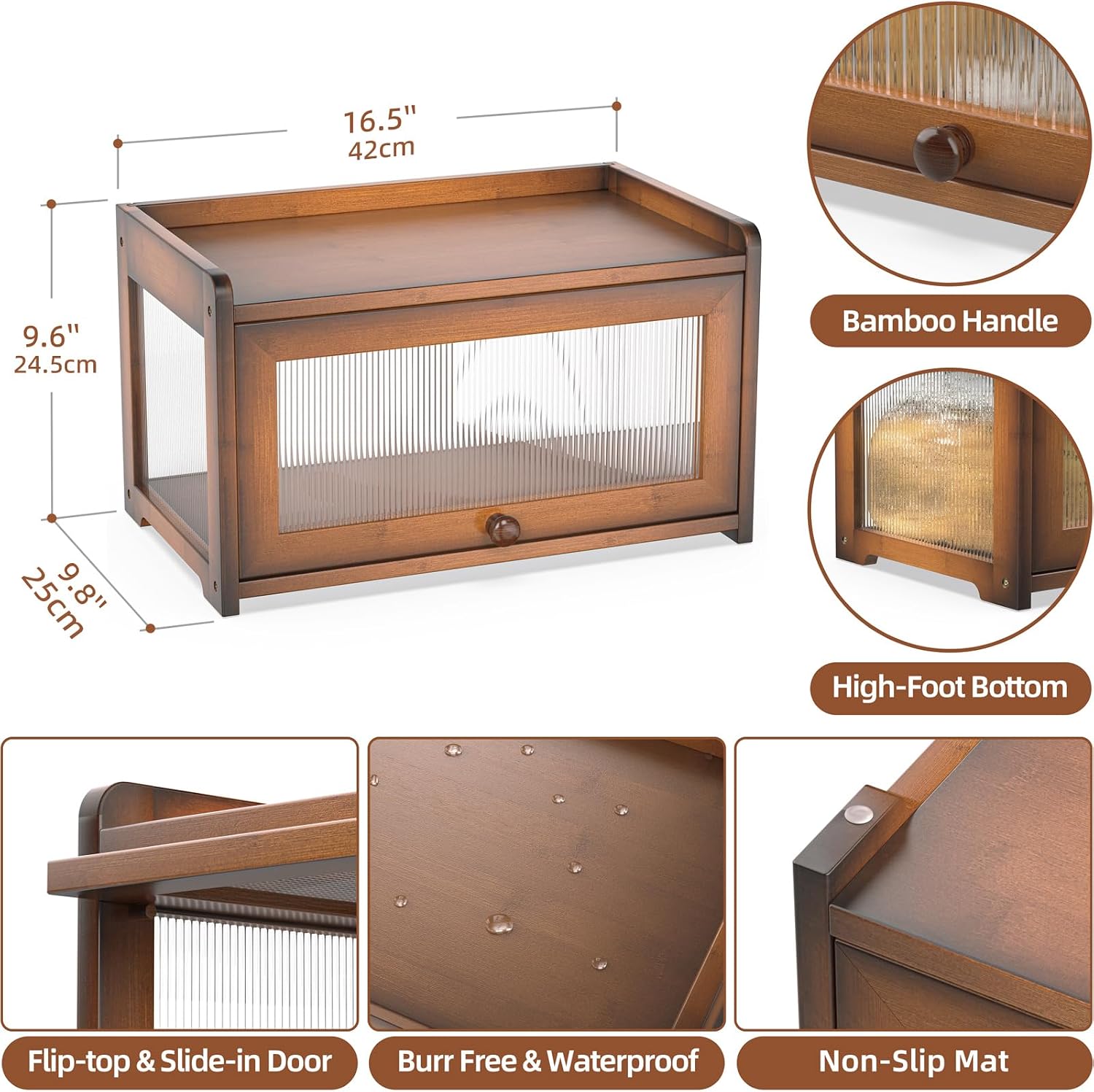 BAMBANG Bamboo Bread Box for Kitchen Countertop, Extra Large Farmhouse Bread Box with 4-Side Clear Panels, Wooden Bread