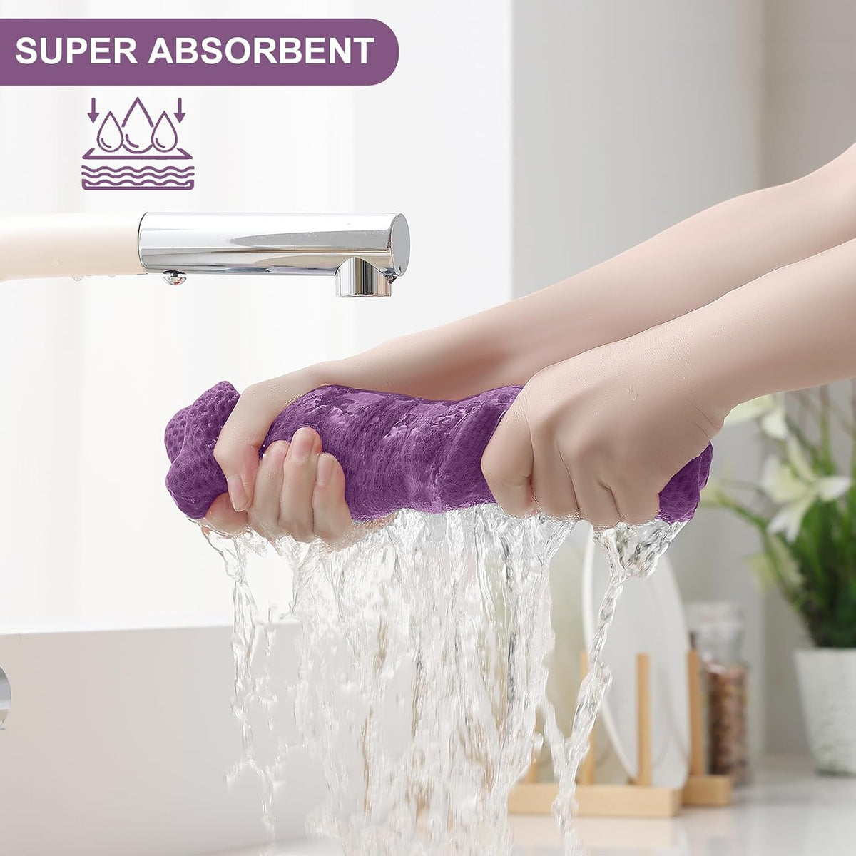 Homaxy 8 Pack 100% Cotton Kitchen Towels and Dishcloths Set, Purple | 12 x 12 Inches and 13 x 28 Inches Kitchen Towels