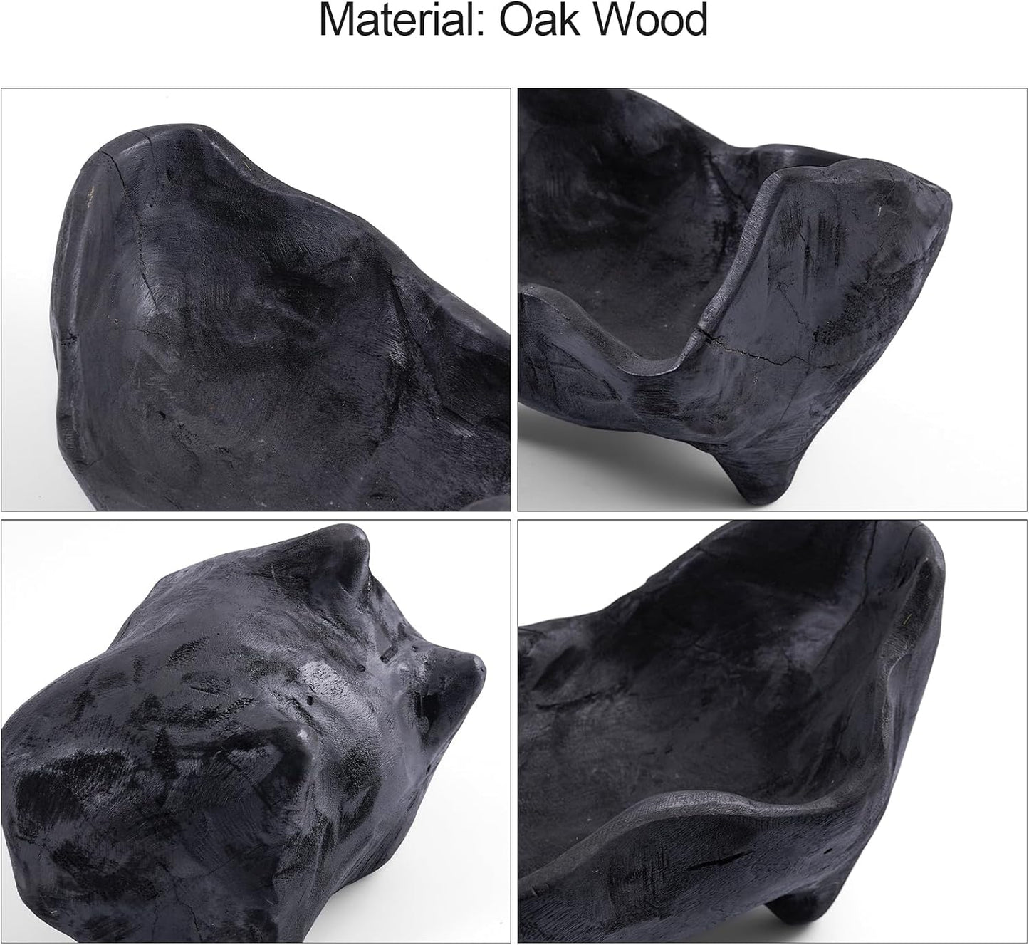 Oak Wood Black Decorative Bowl- Small Bowl for Entryway Key / Black with Feet / 9.25 x 5.51