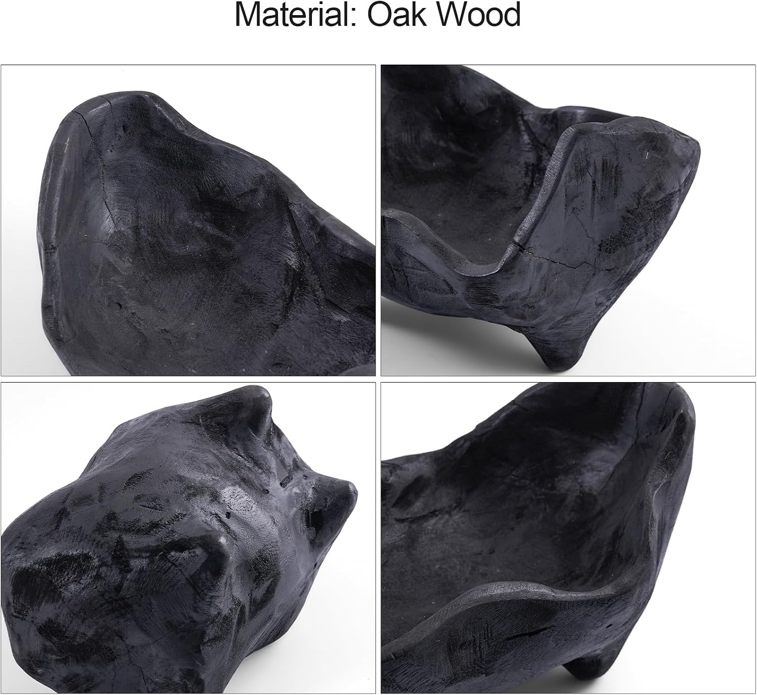 Oak Wood Black Decorative Bowl- Small Bowl for Entryway Key / Black with Feet / 9.25 x 5.51