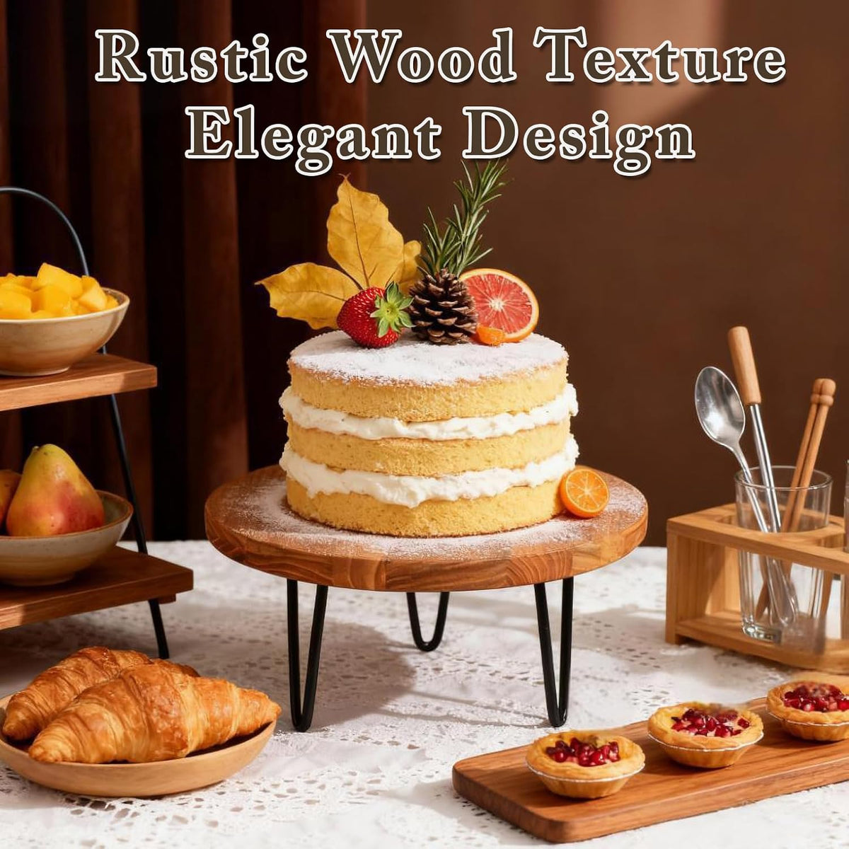 3 Pcs Buffet Risers, Wood Round Food Riser Dessert Table Display Stand Set for Party Wood Cupcake Stands Nesting Table