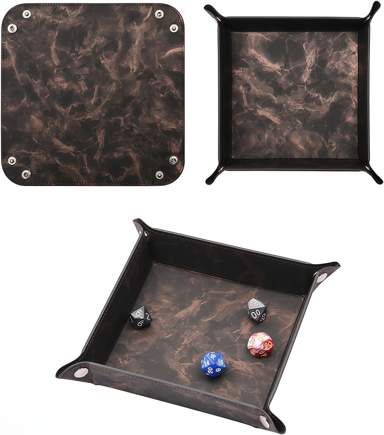 Vegan Leather Catchall Bedside Vanity Tray Nightstand Caddy Holder for Remote / Marble Brown