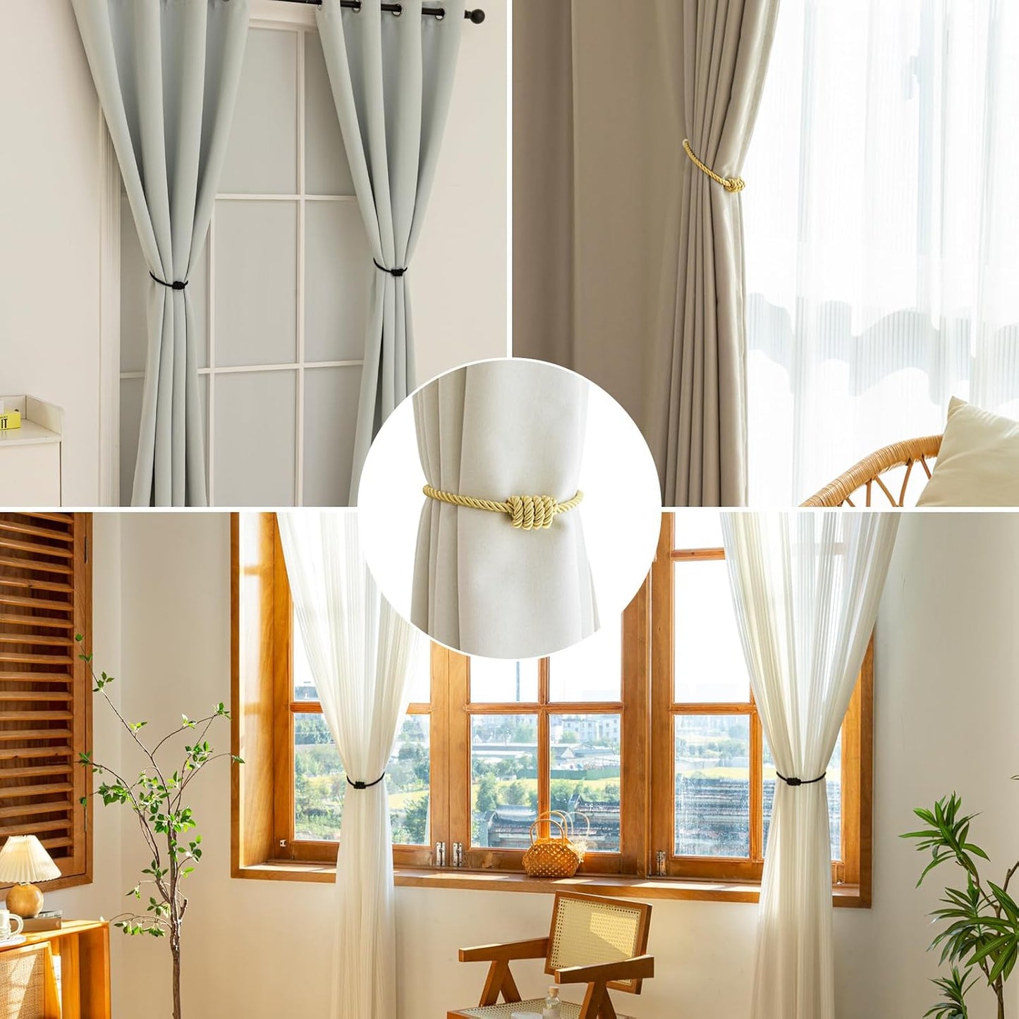 Curtain Tiebacks Magnetic Decorative Rope Tie Backs Holdbacks Contoeey | 8 Pack Gold Modern Elegant Window Treatment