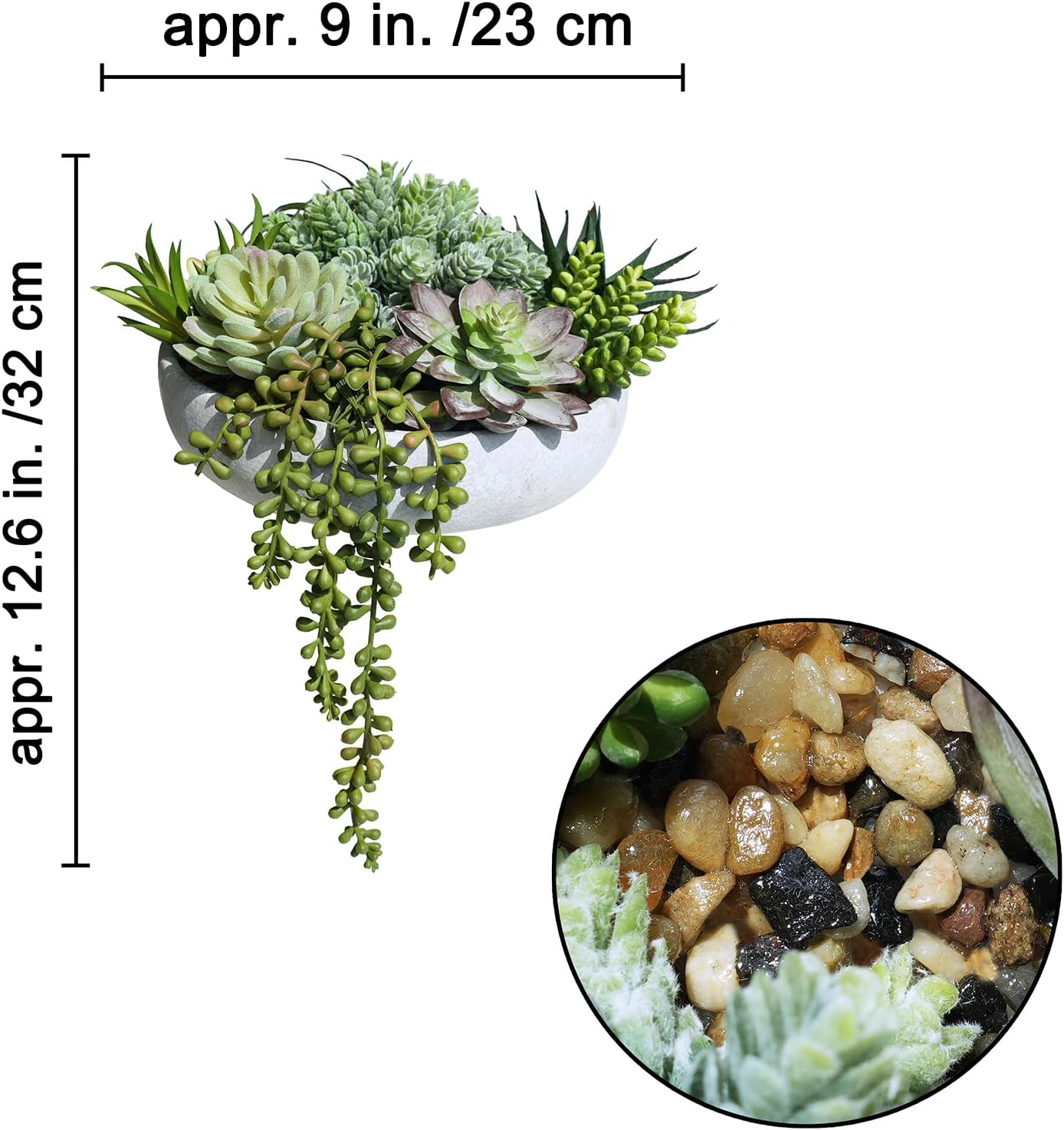 9" Artificial Succulent Arrangement Succulent Plants in Gray Round Planter Faux Potted / Grey