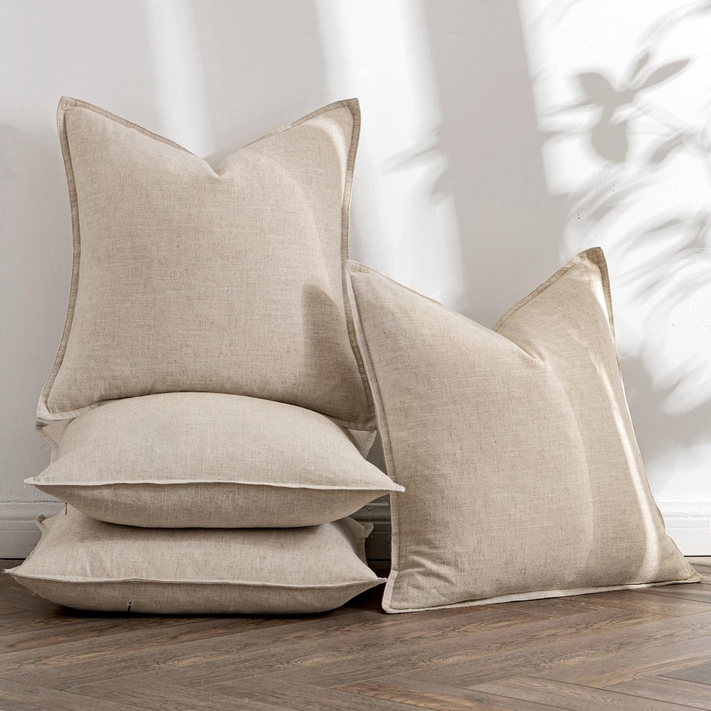 Linen Pillow Covers Decorative Natural Solid Throw Pillow Covers Soft / 18 x 18 / Beige / Set of 4