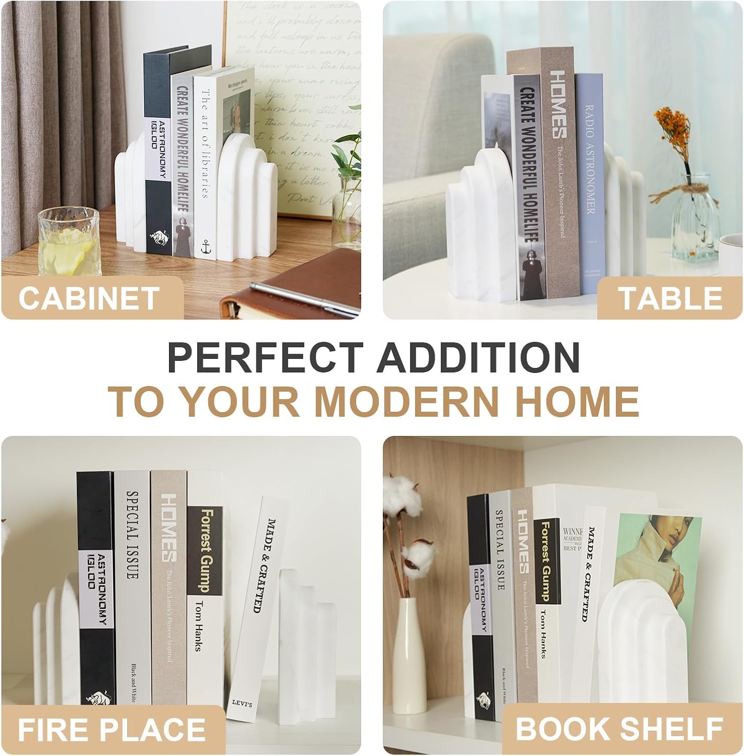 Heavy Duty Bookends / Arched-white