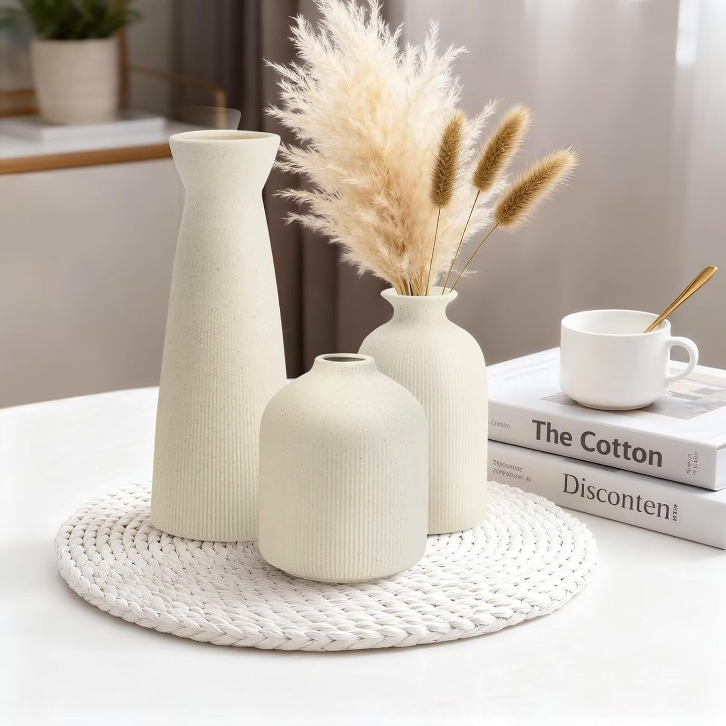 Ceramic Flower Vases / Beige / Set of 3