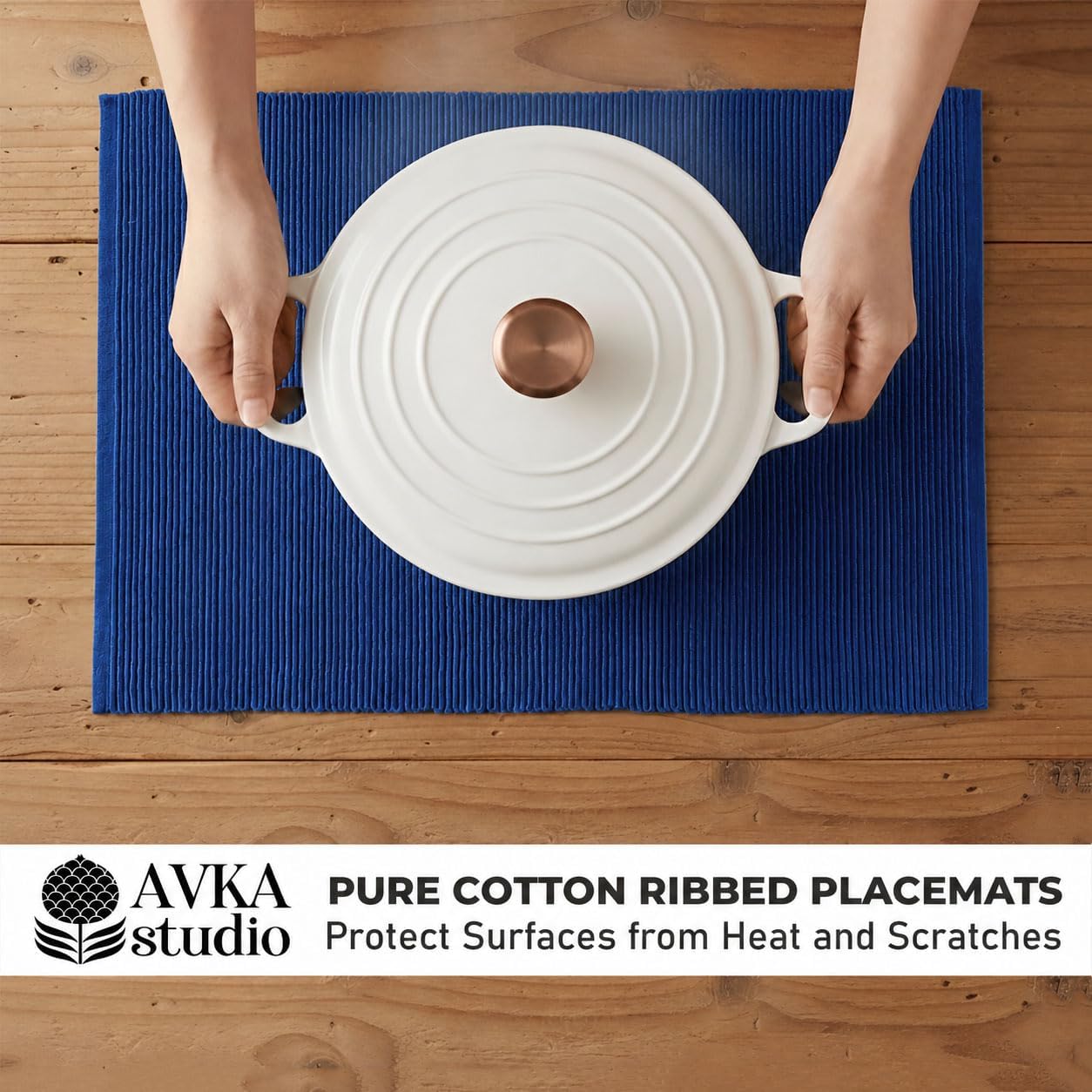 100% Cotton Ribbed Placemats - Set of 6-13 x 19 Inches - Royal Blue - Everyday Cloth Table Mats - Thick Construction