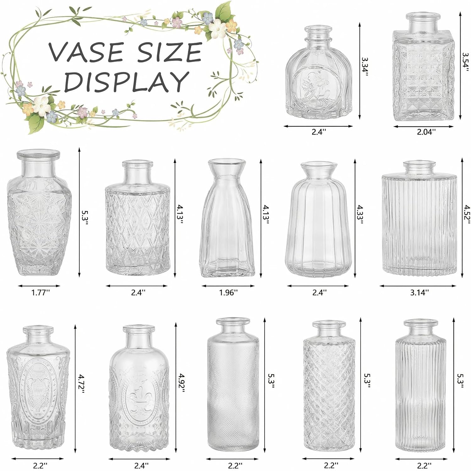 Glass Bud Vases Mini Flower Vase Small Vintage Vases for Centerpiece Table / Transparent / Set of 12