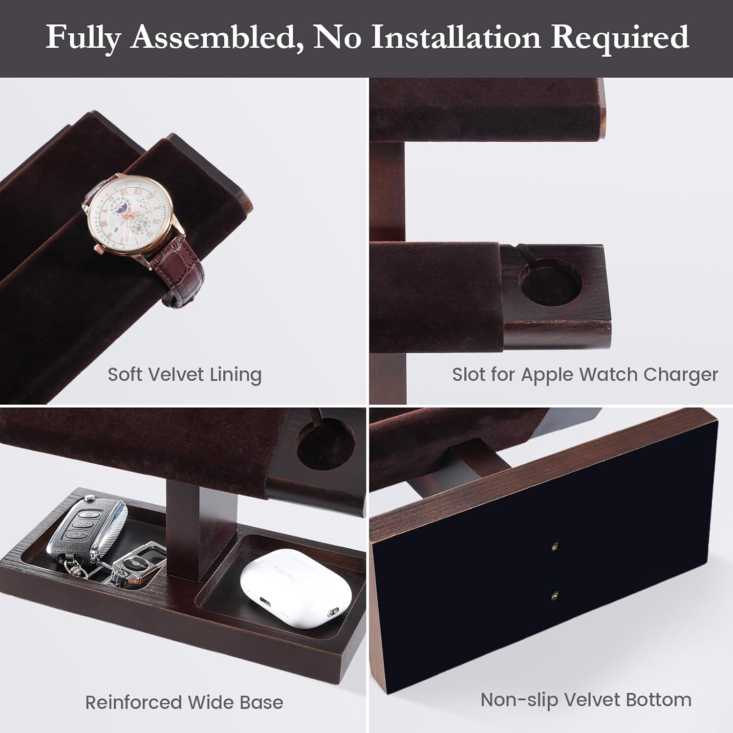 ProCase Wood Watch Display Stand Holder for Men, Wristwatch Tower with T-Bar Design, Hanging Watch Rack, Wooden Wrist