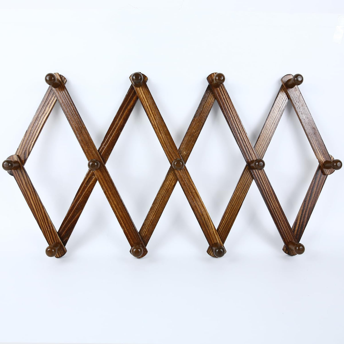 AMAPON Accordion Wall Hanger Expandable Coat Hat Rack 13Peg (Walnut) 2 Pack | Hang Hats Jackets Coffee Mug Purses