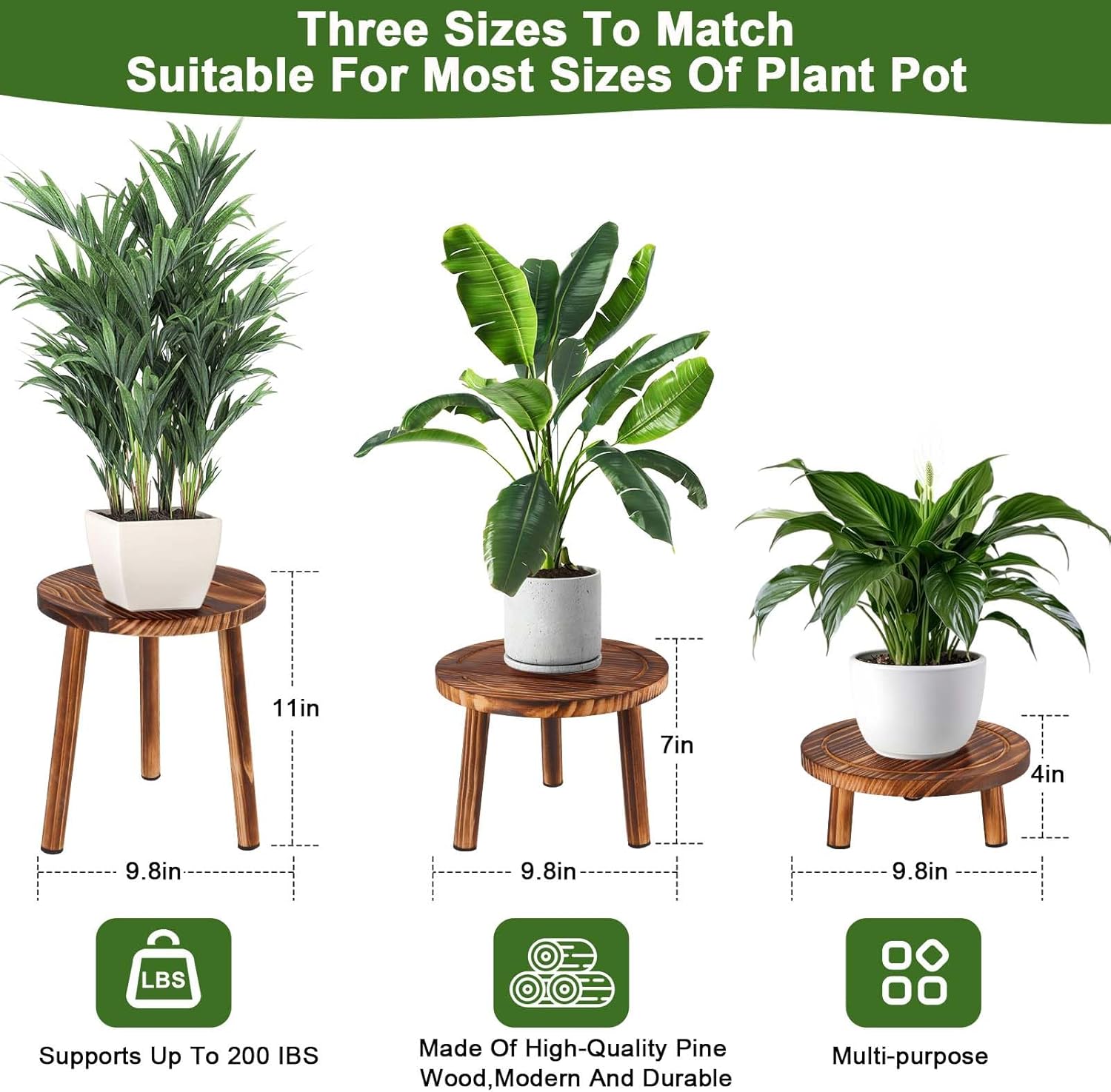 Wood Plant Stands Indoor Outdoor / 1tier-3set / 11 Inch / Set of 3