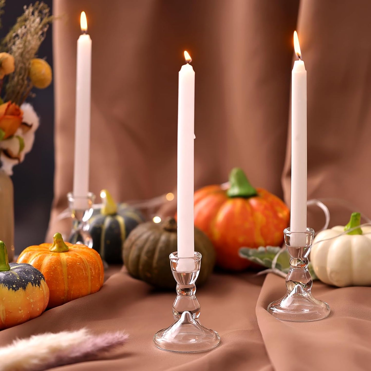 Lanttu 24 Pcs Candlestick Holders Bulk 3.55''x2.56'' Taper Candle Holders | Glass Candle Holders Set for Wedding Table