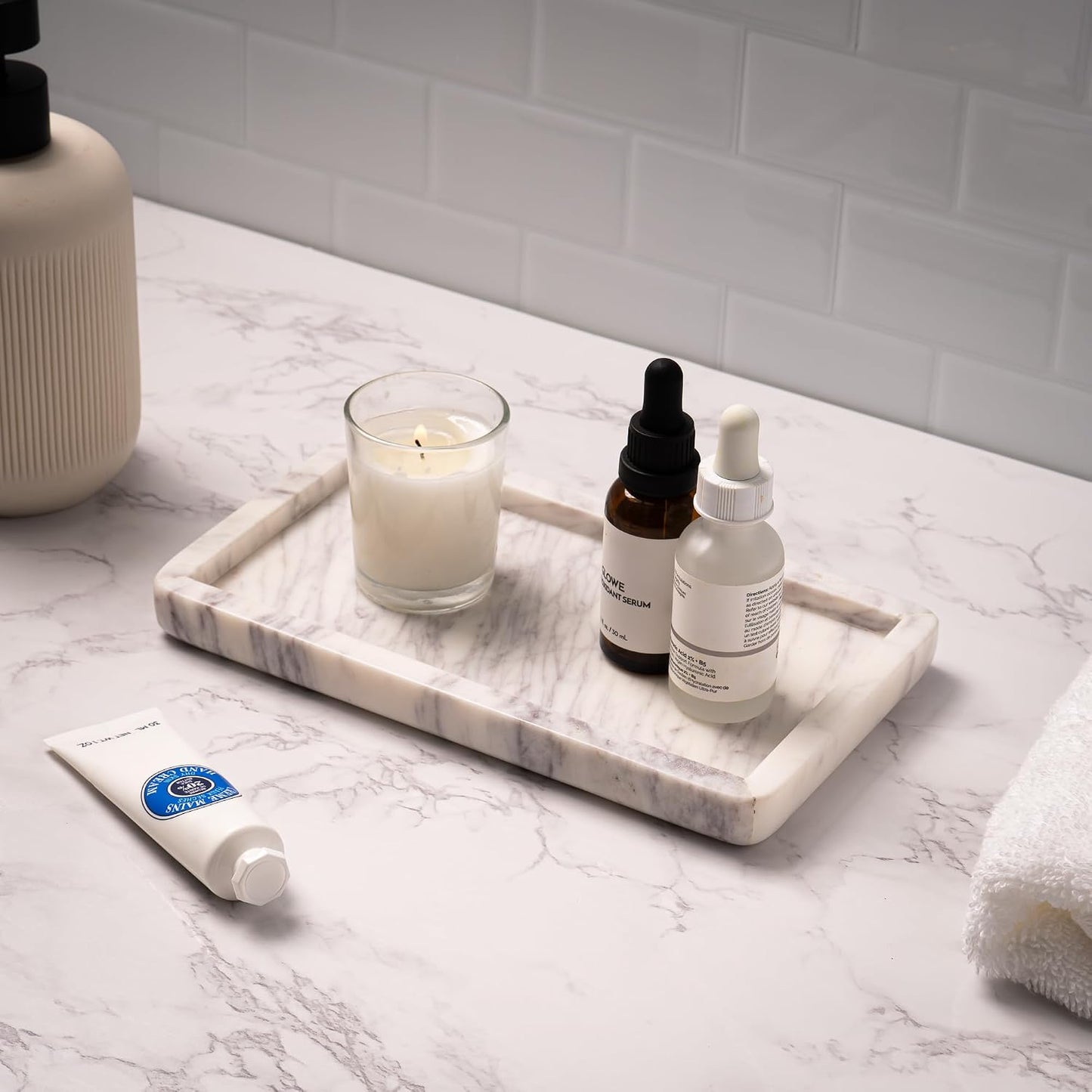 Marble Tray / 8 3/ " Small Rectangular Vanity / White / 8.8 x 5 x 0.8