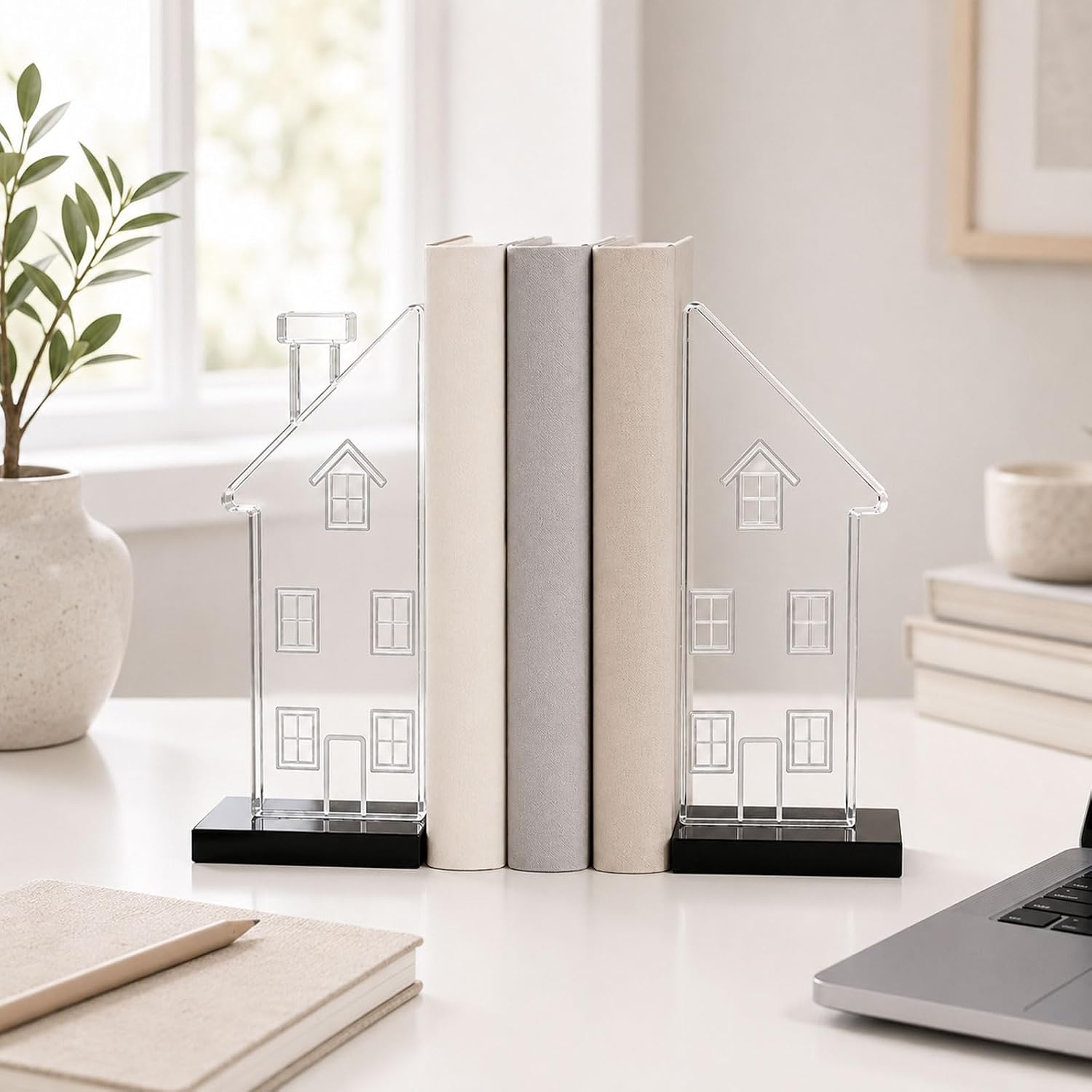 Decorative Glass Book Ends / Clear / Set of 2