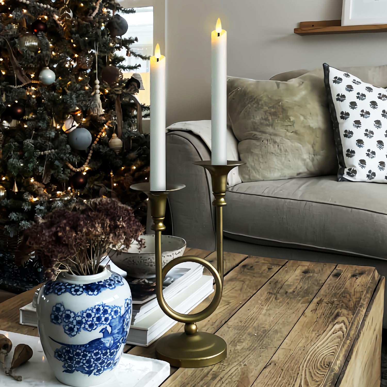 Flameless White Taper Candles Flickering with Timer and 10-Key Remote, Battery Operated LDE Warm 3D Wick Light Window