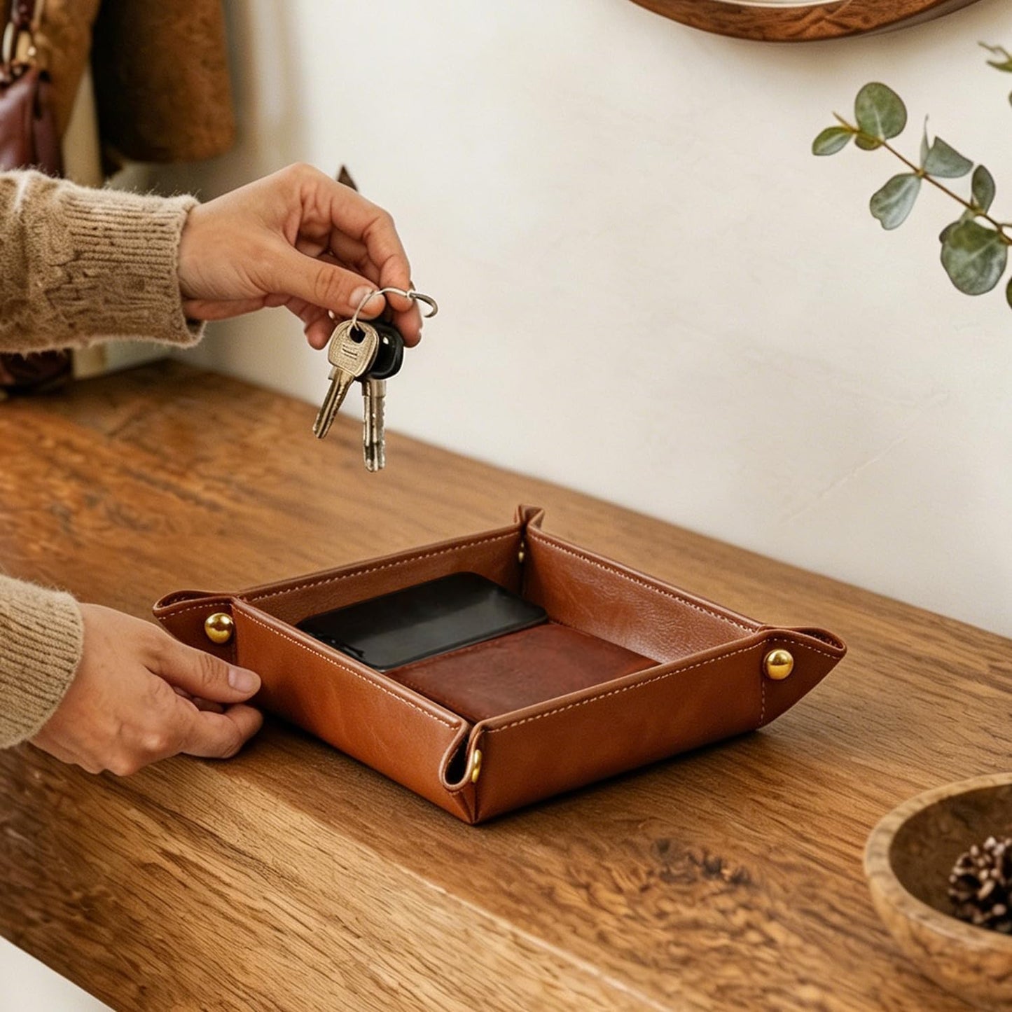 Light Valet Tray for Men / Brown Horseskin