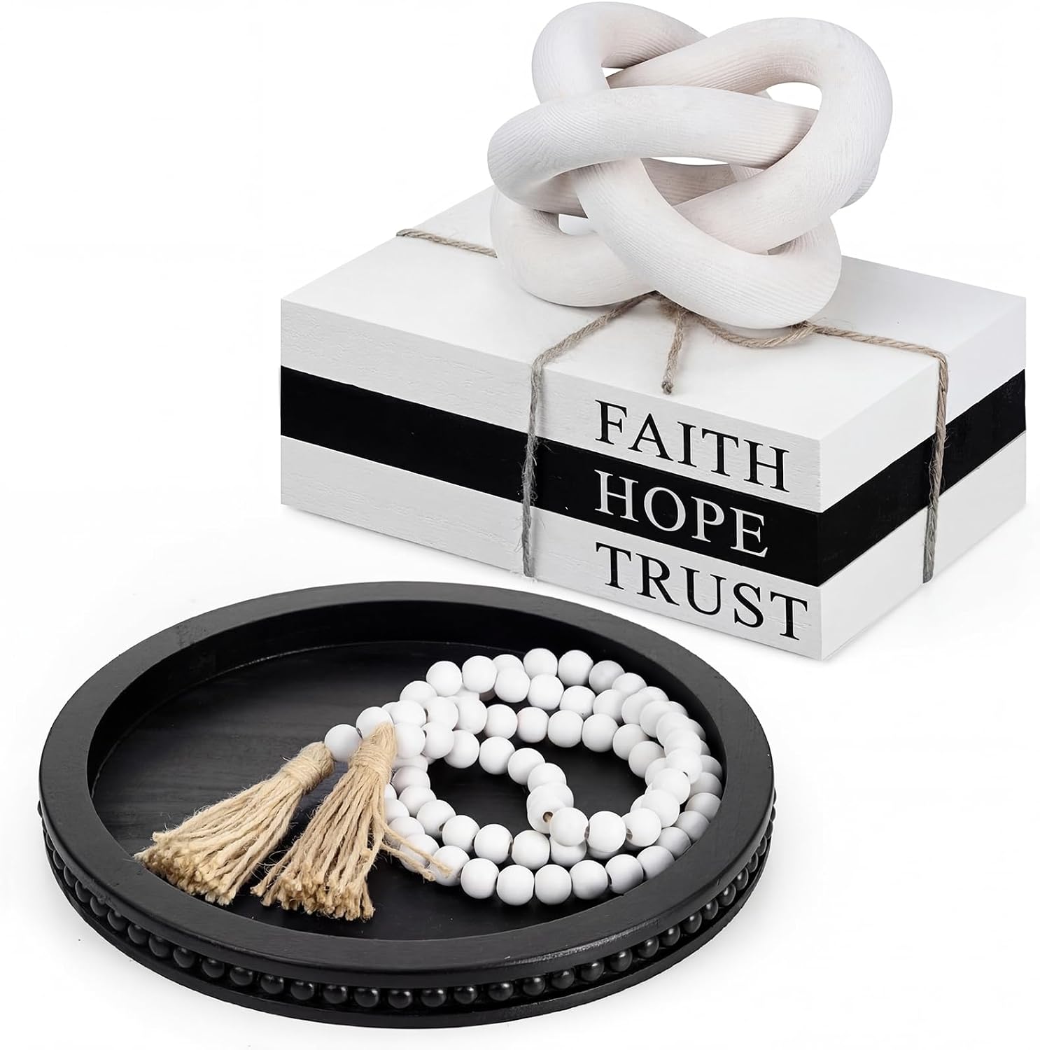 Rustic Wooden Coffee Table Tray Decoration Set / Black / Trust / Set of 6