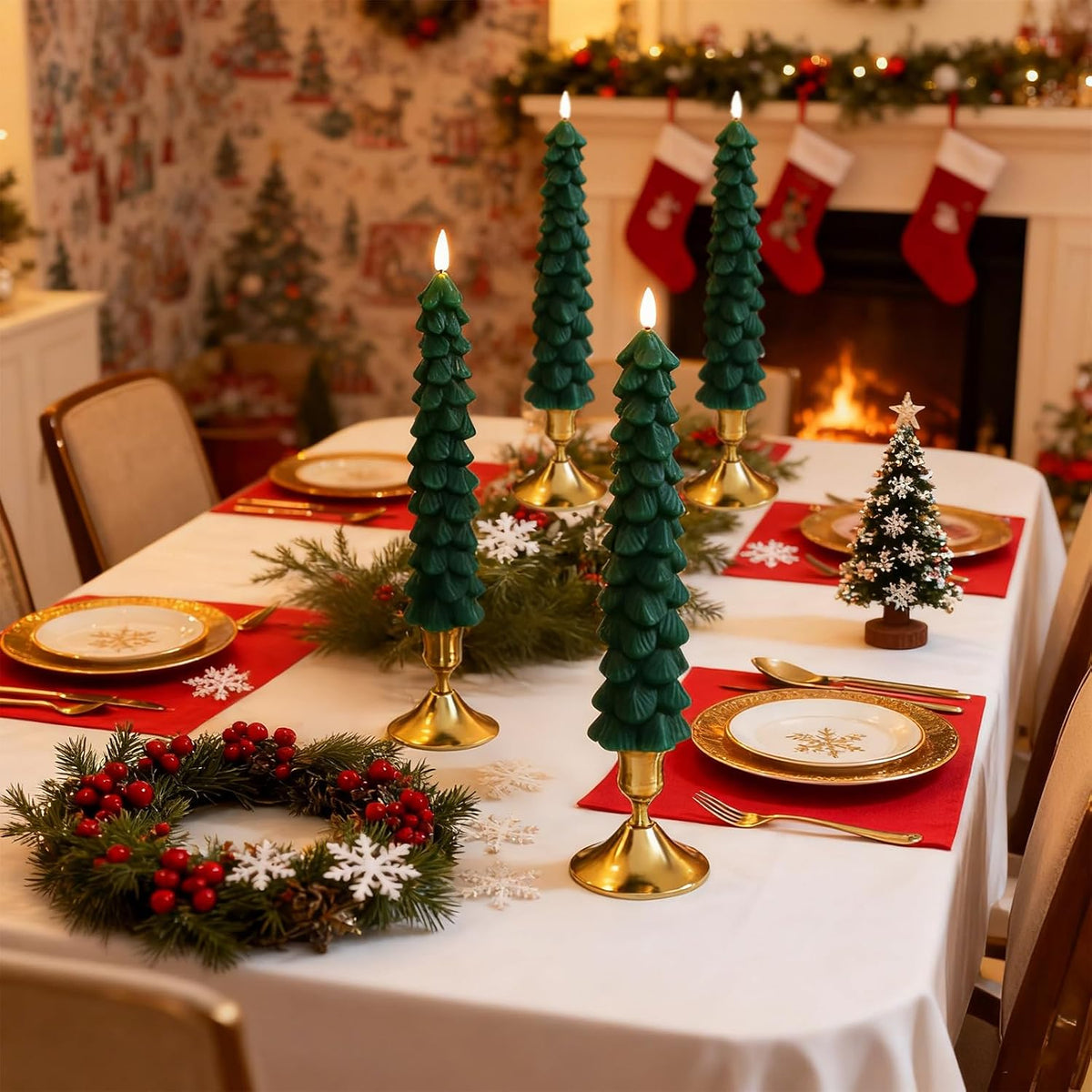 Lezonic 6Pcs Flameless Christmas Tree Candles with Remote Timer, LED Taper Candles Battery Operated Flickering Flame