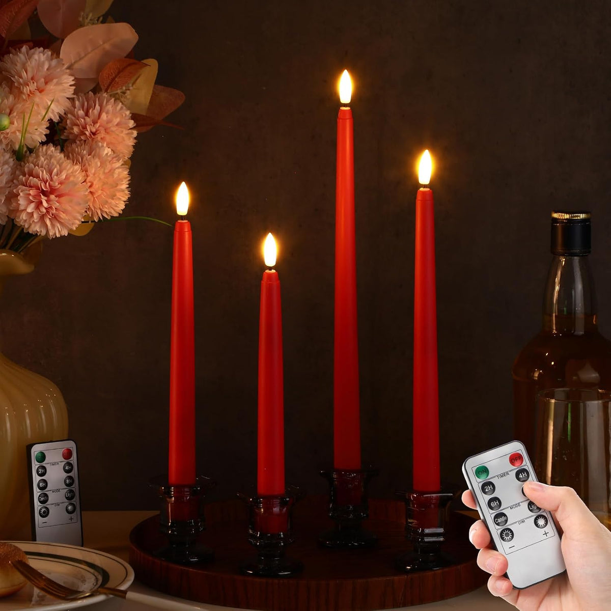 Rossesay 28 Pcs Flameless Taper Candles with Timer Remote 4 Sizes of 8.5", 9.6", 10.83", 12.8" LED Flickering Taper