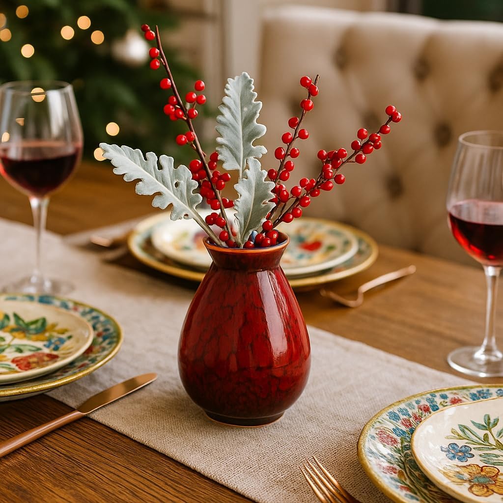 Ceramic Flower Vases Farmhouse Decor / Red / Set of 4