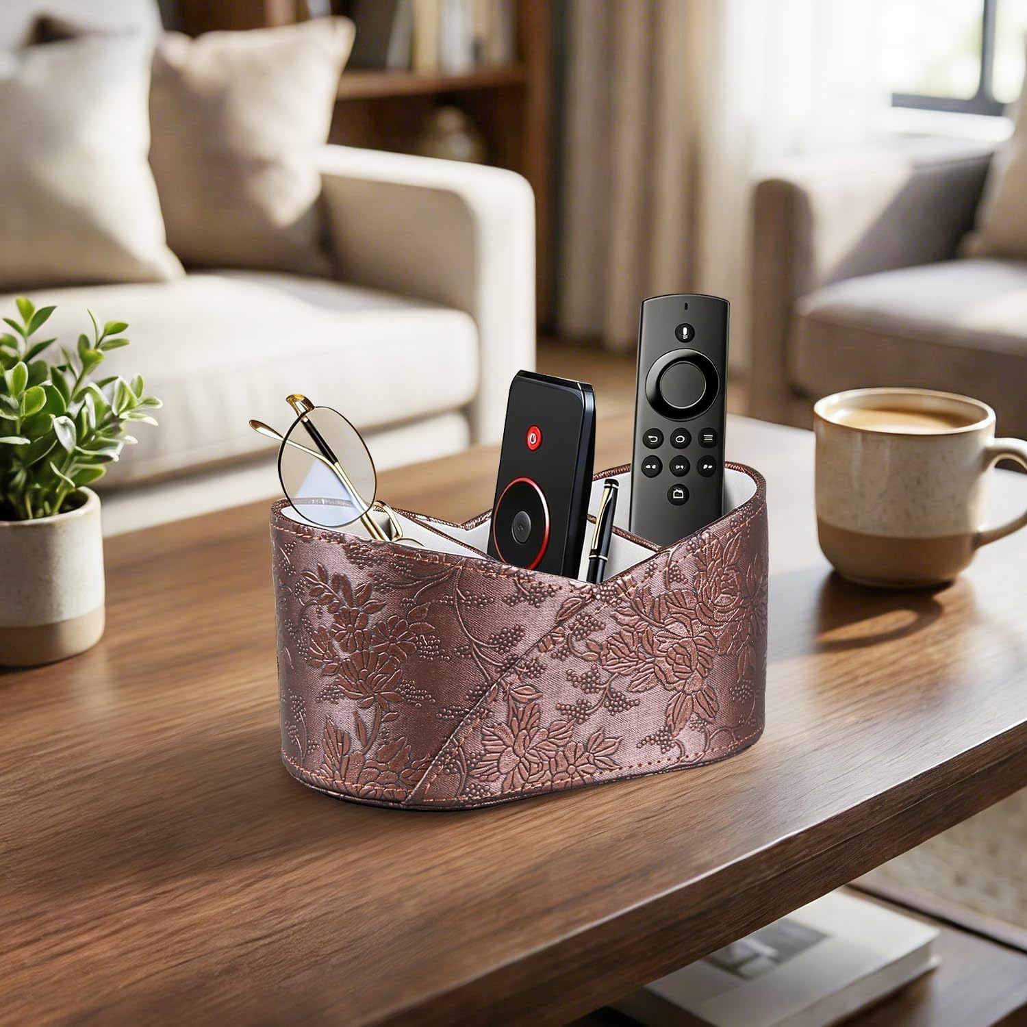 PU Leather TV Remote Control Holder / Remotes Holder / Antique Embroidery