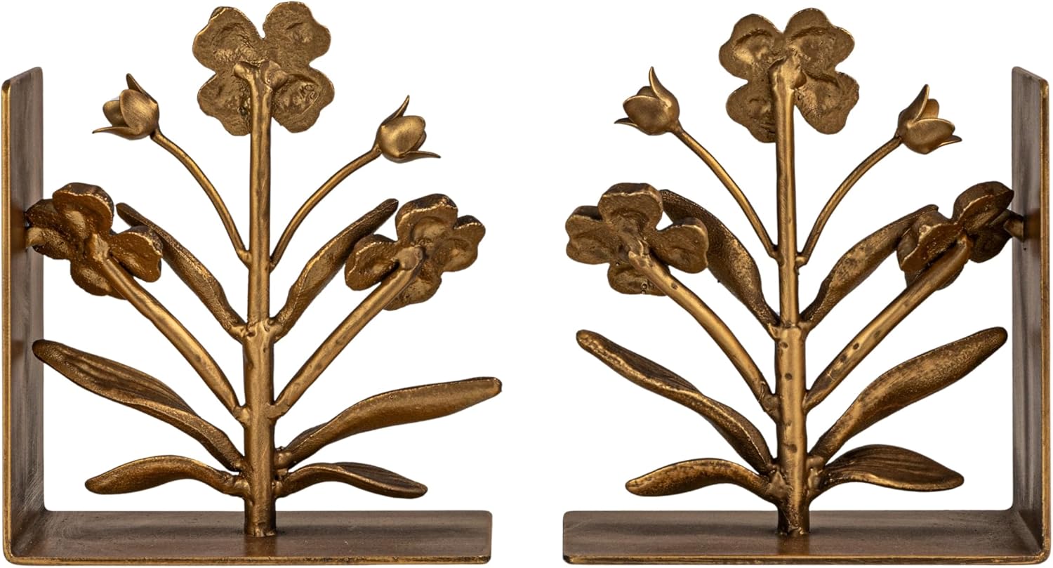 2-Piece Cast Metal Flower Bookends / Gold