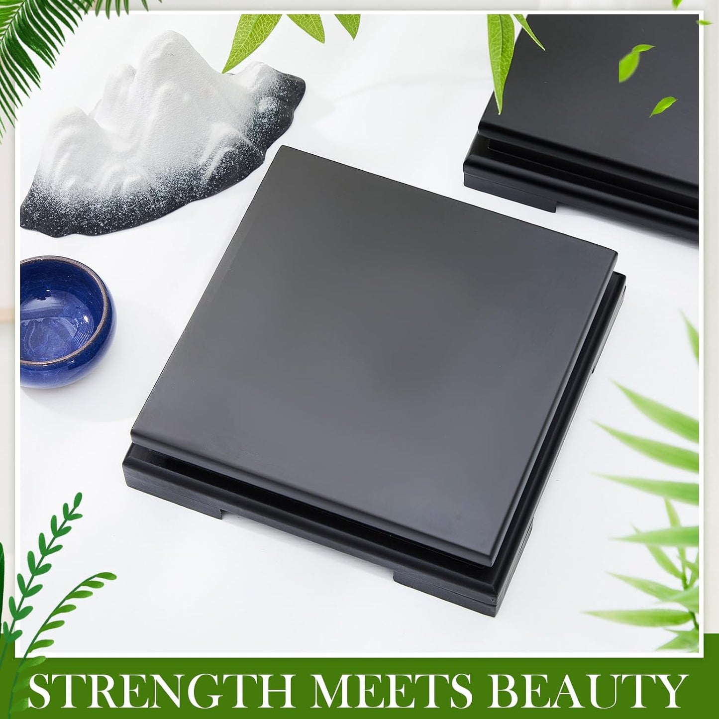 Square Wooden Display Stand Wood Vase Display Base Pedestal Stand / Black / 6.7 x 6.7 x 2 / Set of 2