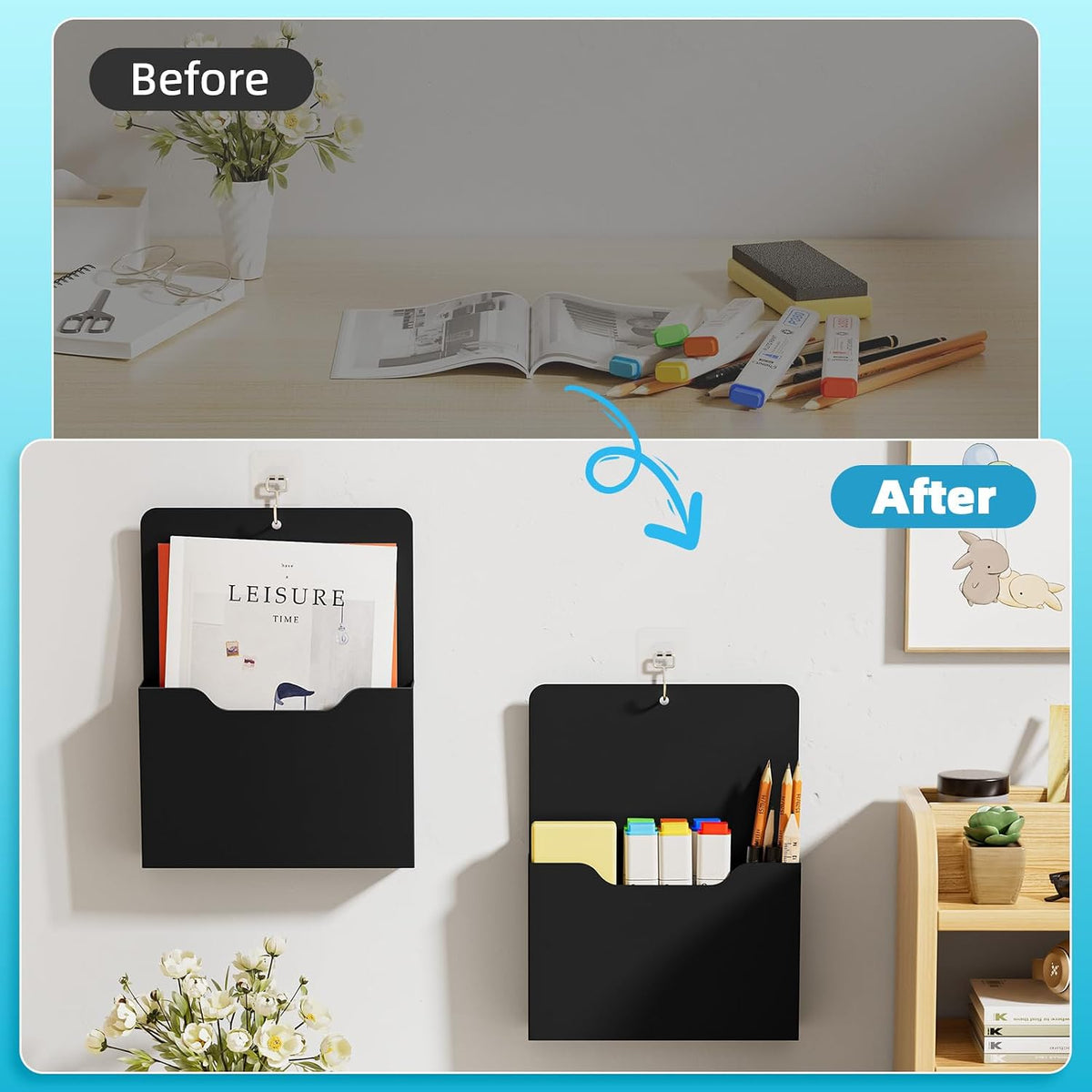 Marbrasse Magnetic File Holder - Magnetic Paper Holder, Pocket Organizer Office Supplies Storage Mail Organizer for