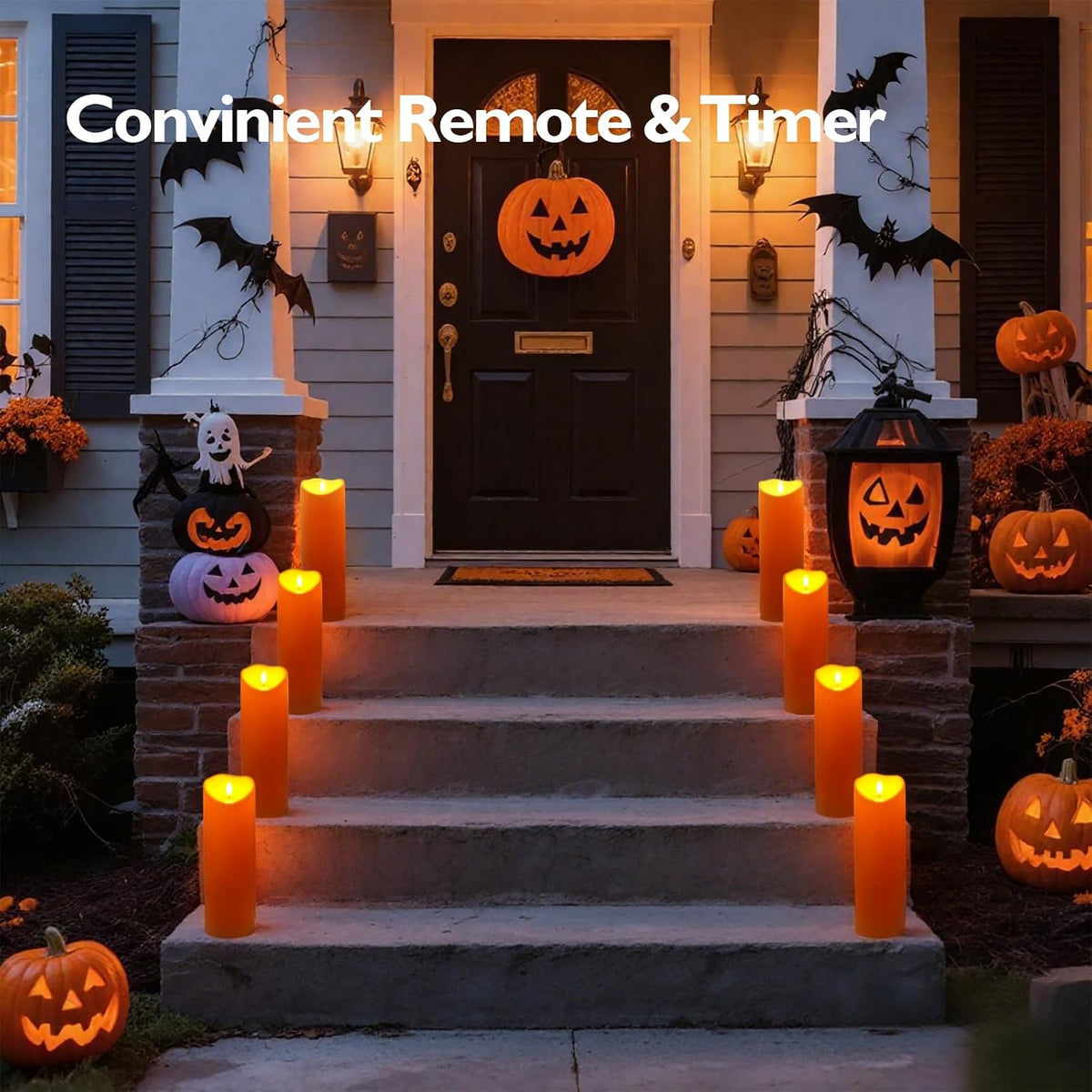 Homemory 4"x12" Halloween Orange Flameless Candles, Fall Candles, Outdoor Waterproof Flameless Candles with Remote and