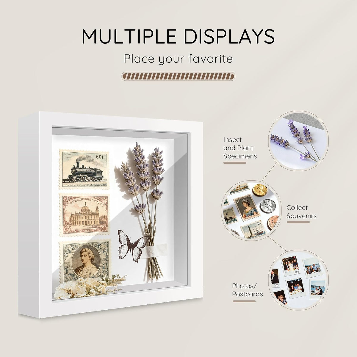 12x12 White Wooden Shadow Box Frame, Tempered Glass, 2 Pack | Black Backboard, Tabletop & Vertical/Horizontal Wall