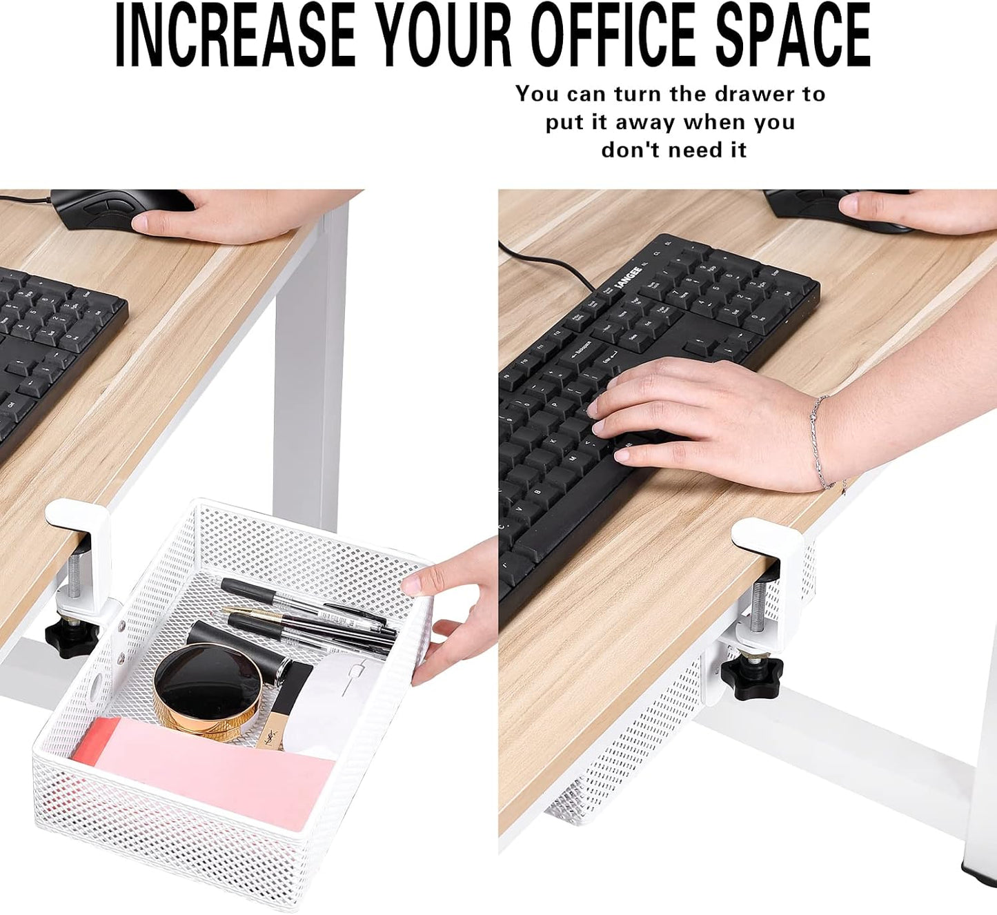 Under Desk Drawer, Clamp on Desk Organizer Hanging Desk Storage Under Table | Under desk organizer: clamp on desk
