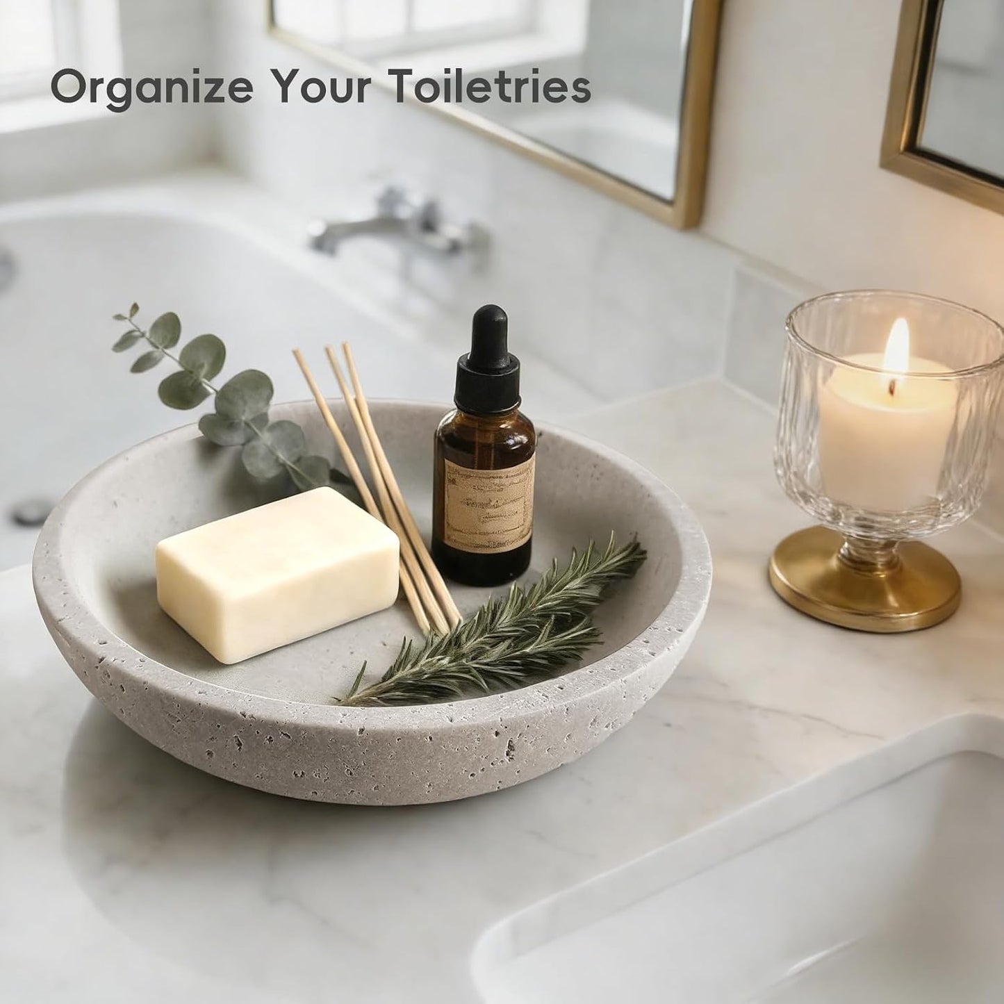 Travertine Bowl Modern Key Bowls for Entryway Table / Grizzly