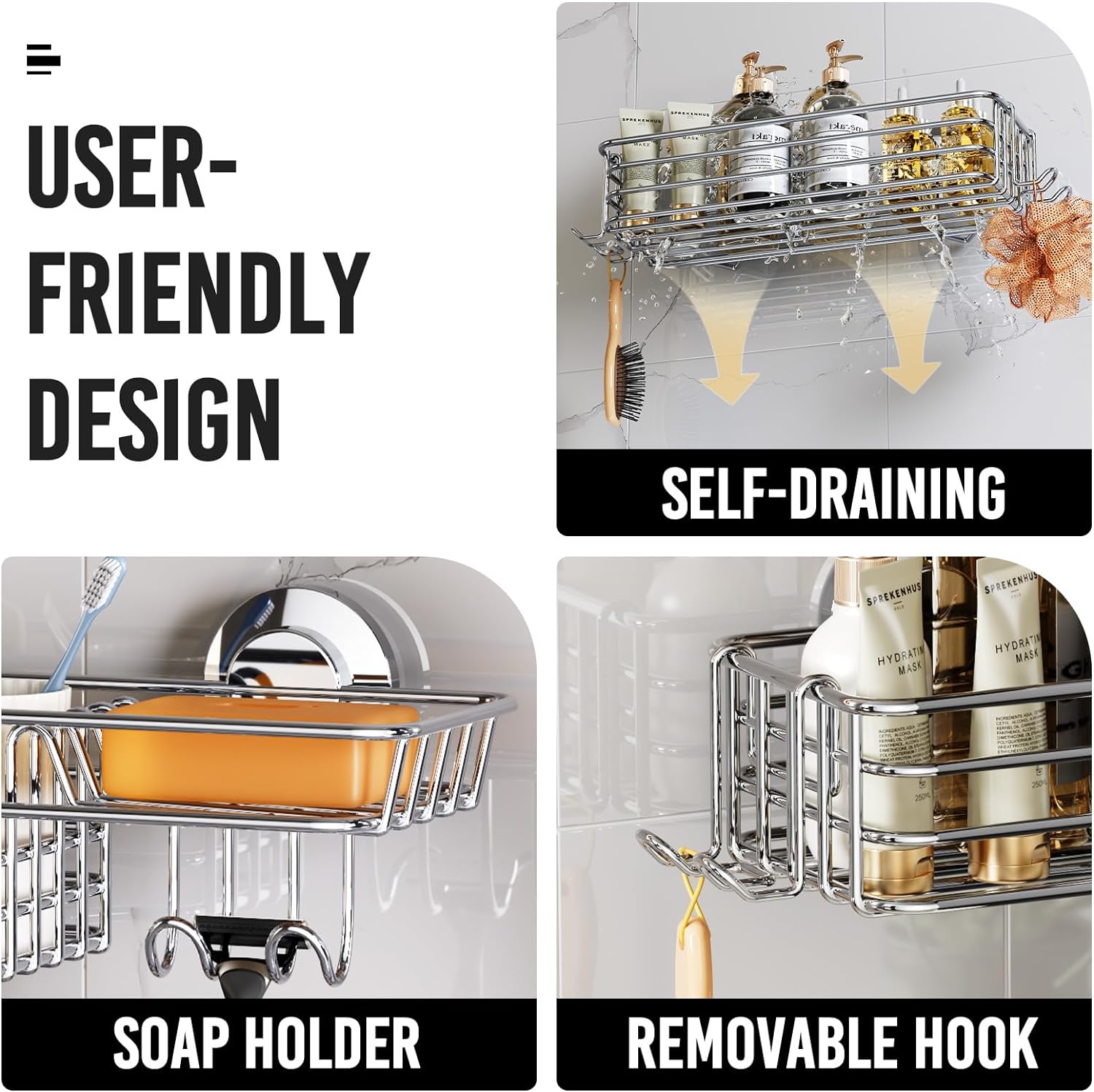 Hooks & Soap holder / 2 x Silver Basket / Set of 2