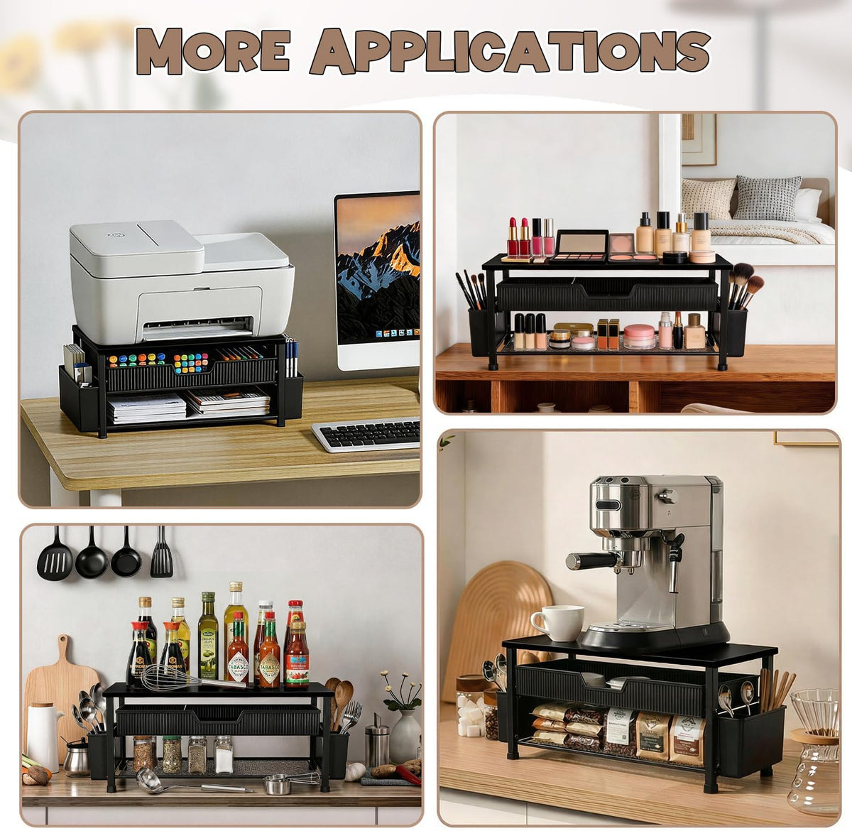 Printer Stand for Desk, Desk Organizer with Storage, Desktop Printer Table for Home Office, Multi-Purpose for Home