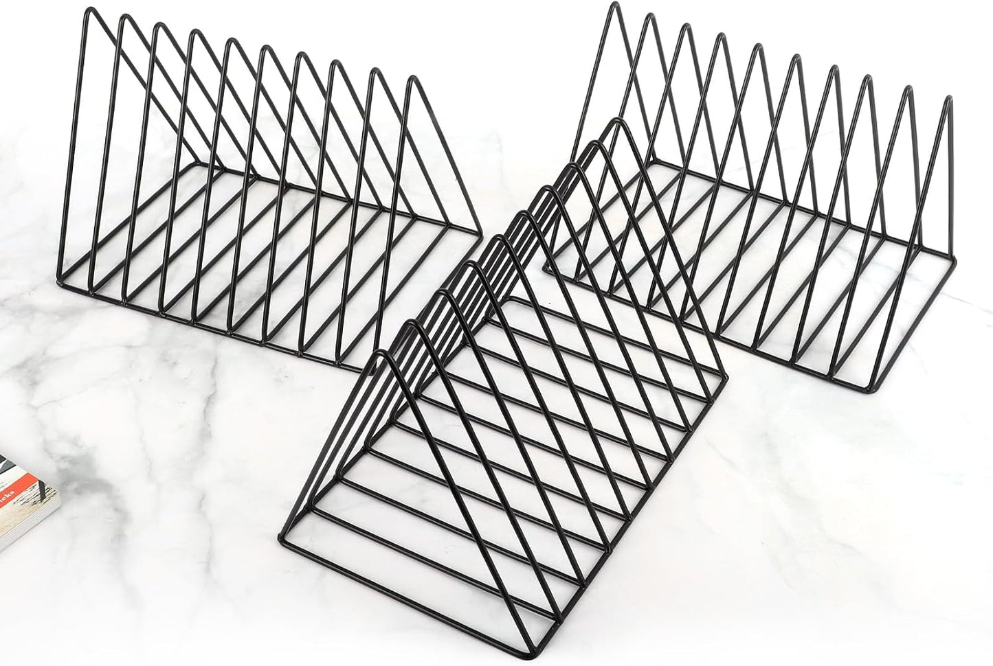 Vinyl Record Holder Storage, 9 Slot Metal Magazine Book Album Display Rack, Stylish Triangle Desktop File Sorter