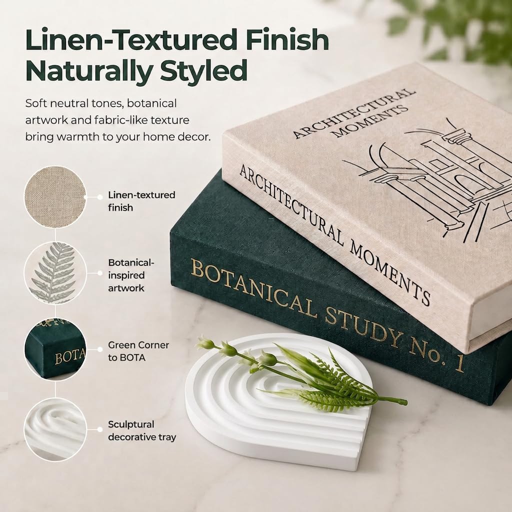 Faux Books / Decorative Linen Books / Forest Green-beige / Set of 2