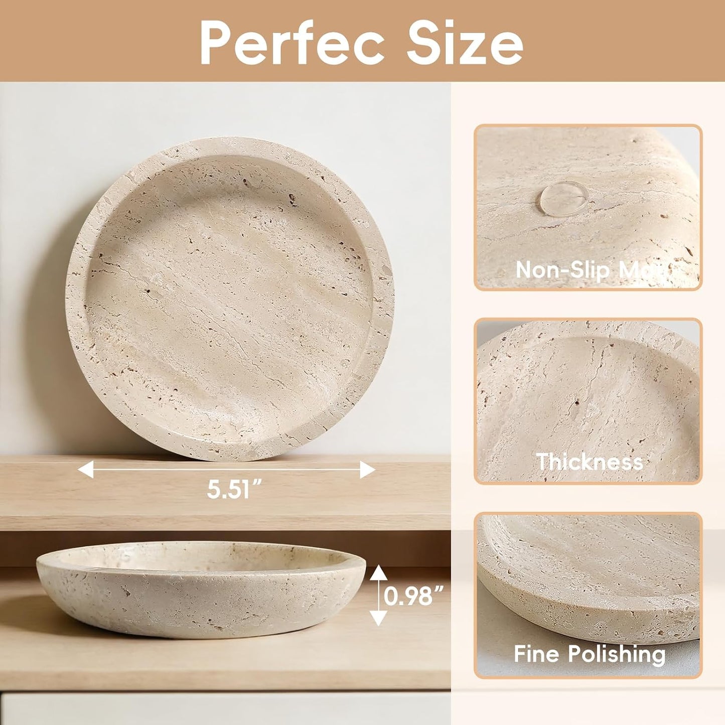Round Decorative Vanity Tray for Jewelry / A1 / Natural / 5.5 x 5.5