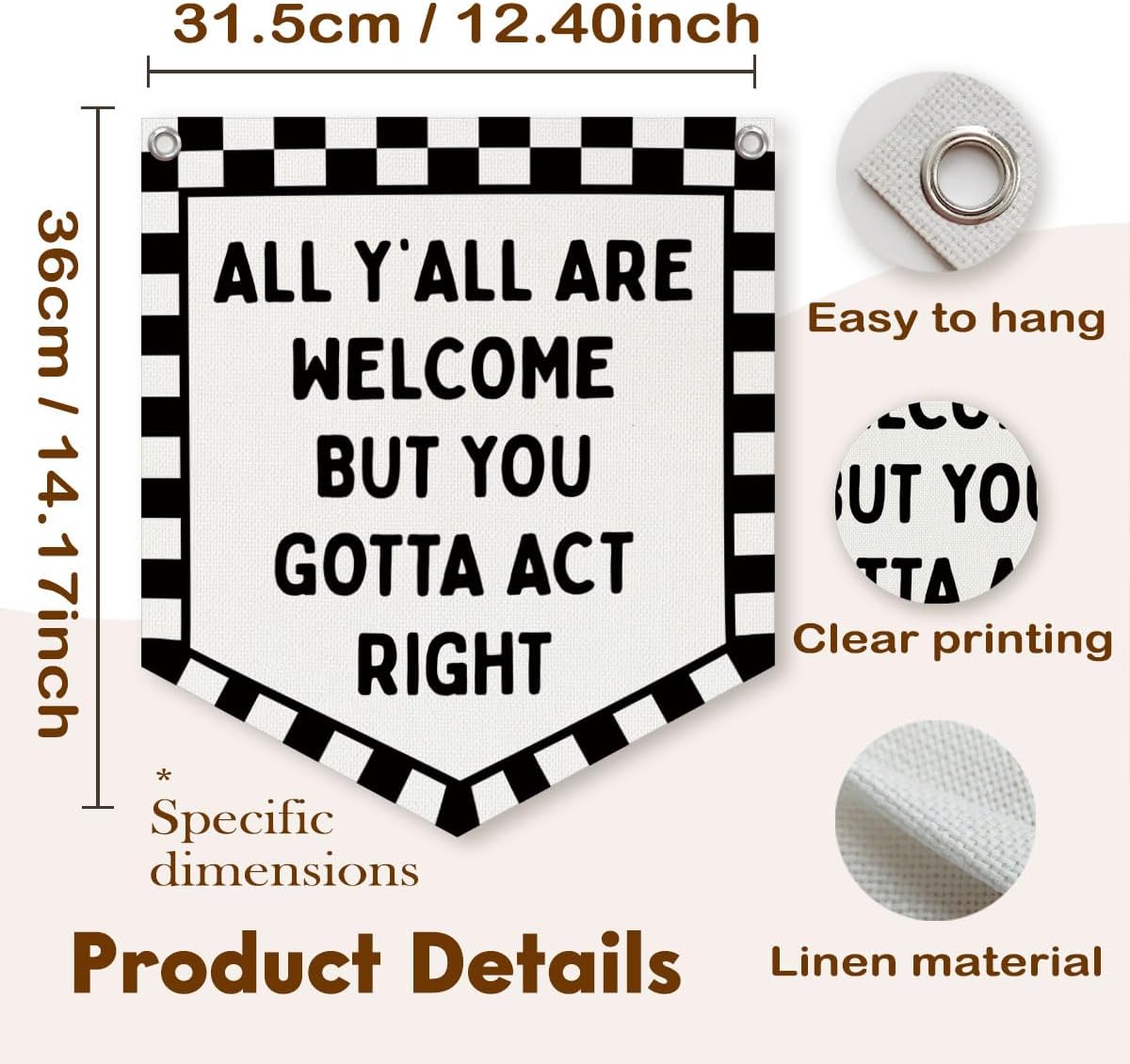 Vintage Wall Hanging Banner for Boys Girls Kids Room Playroom / 12 x 14 / Black and White- Inch