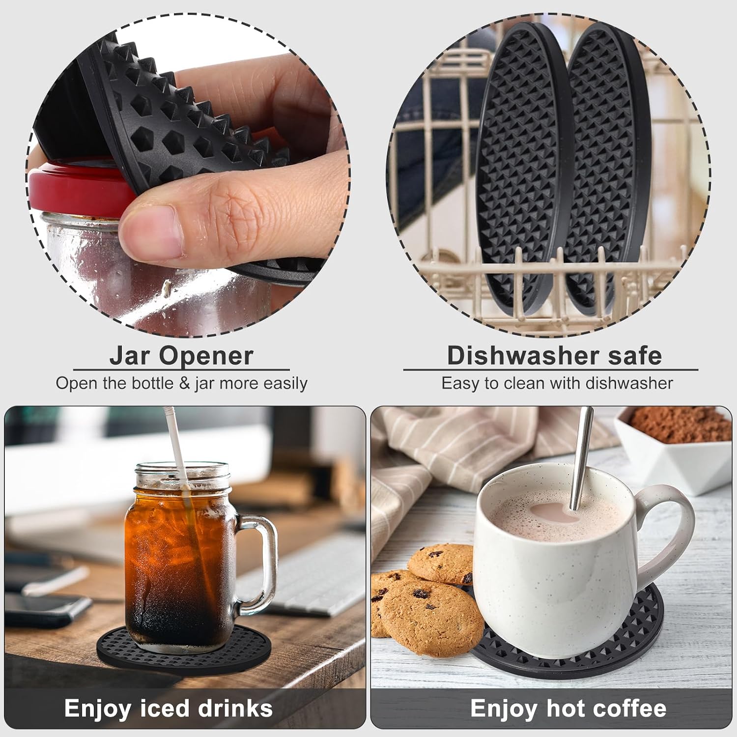 Silicone Coasters for Drinks Nonslip Silicone Drink Coasters Cold Hot Heat / Black / Set of 60