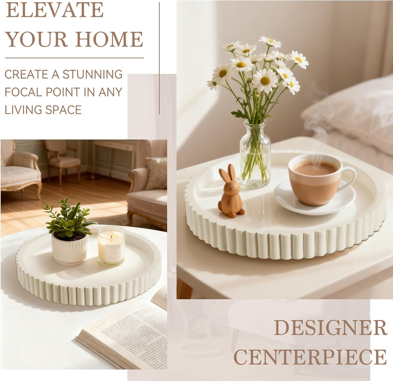 Decorative Tray / Resin Round Tray Stylish Coffee Table Centerpiece