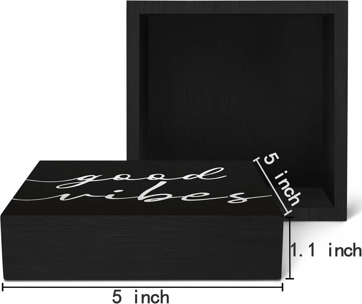 White Wood Box Sign Desk Decor / Black / 5 x 5