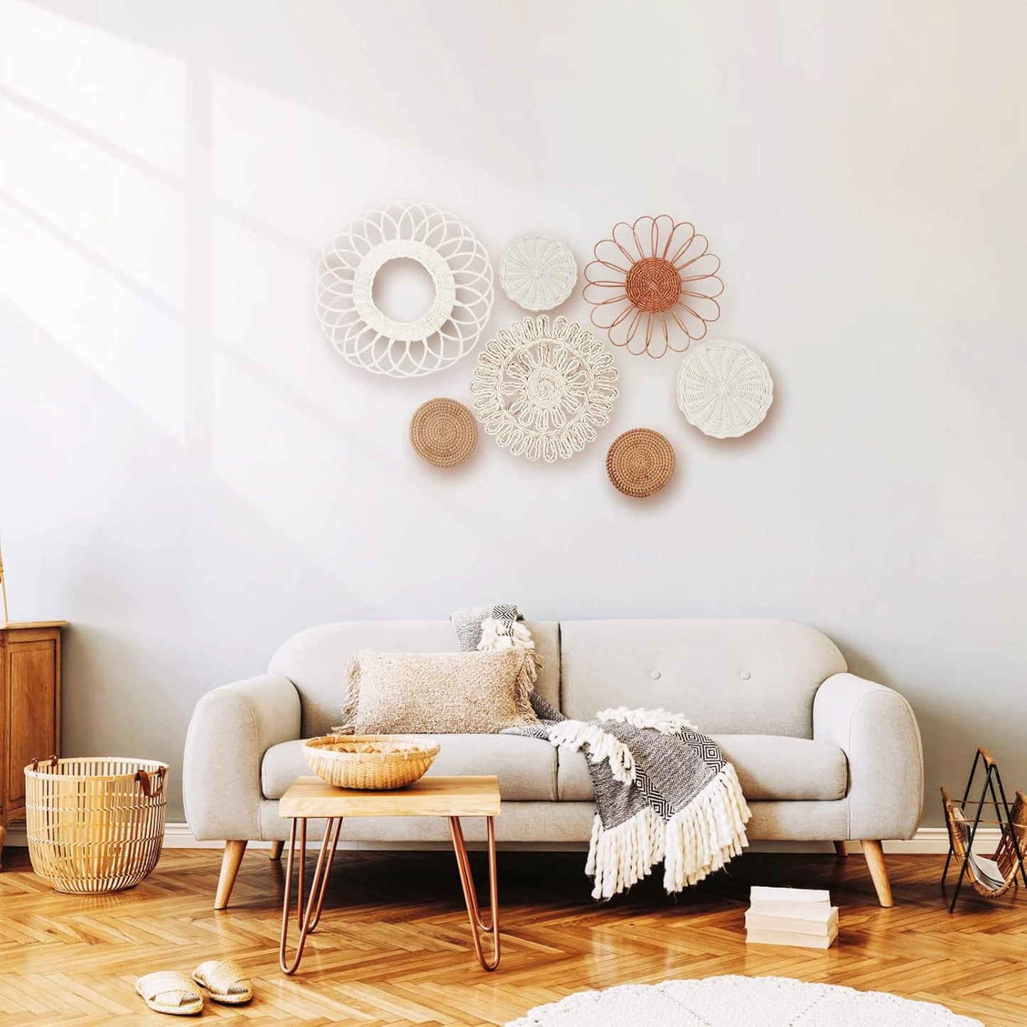 Rattan Flower Wall Decor / Meramera Boho Wall Decor / Set of 7