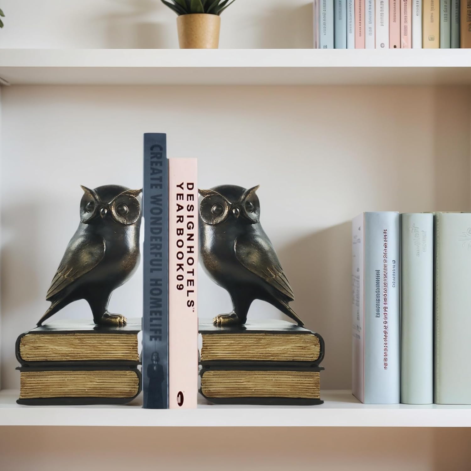 Book Ends / Retro Owl Decorative Bookends / Black