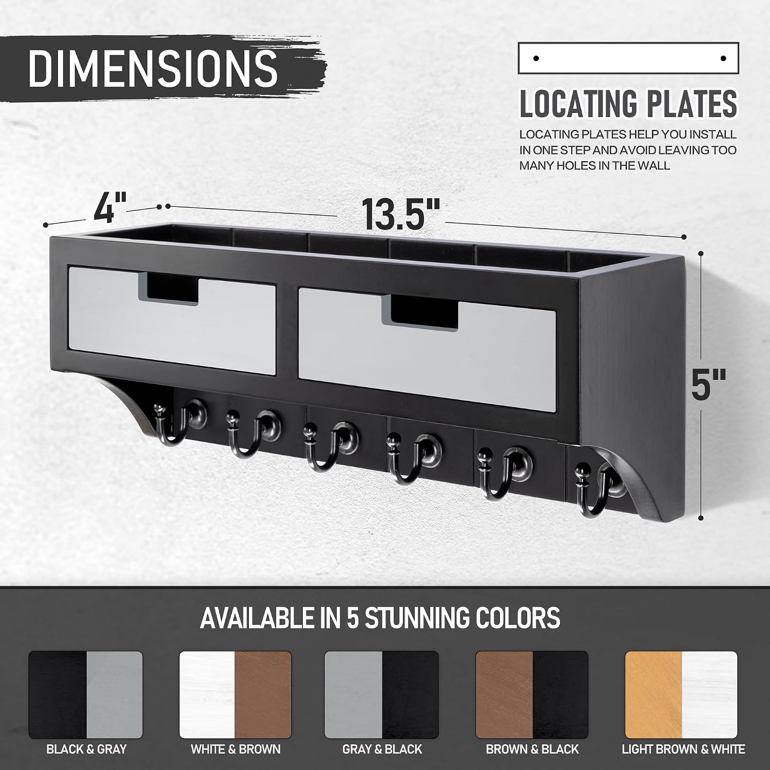 6 Key Hooks / Black & Gray / 2-drawer